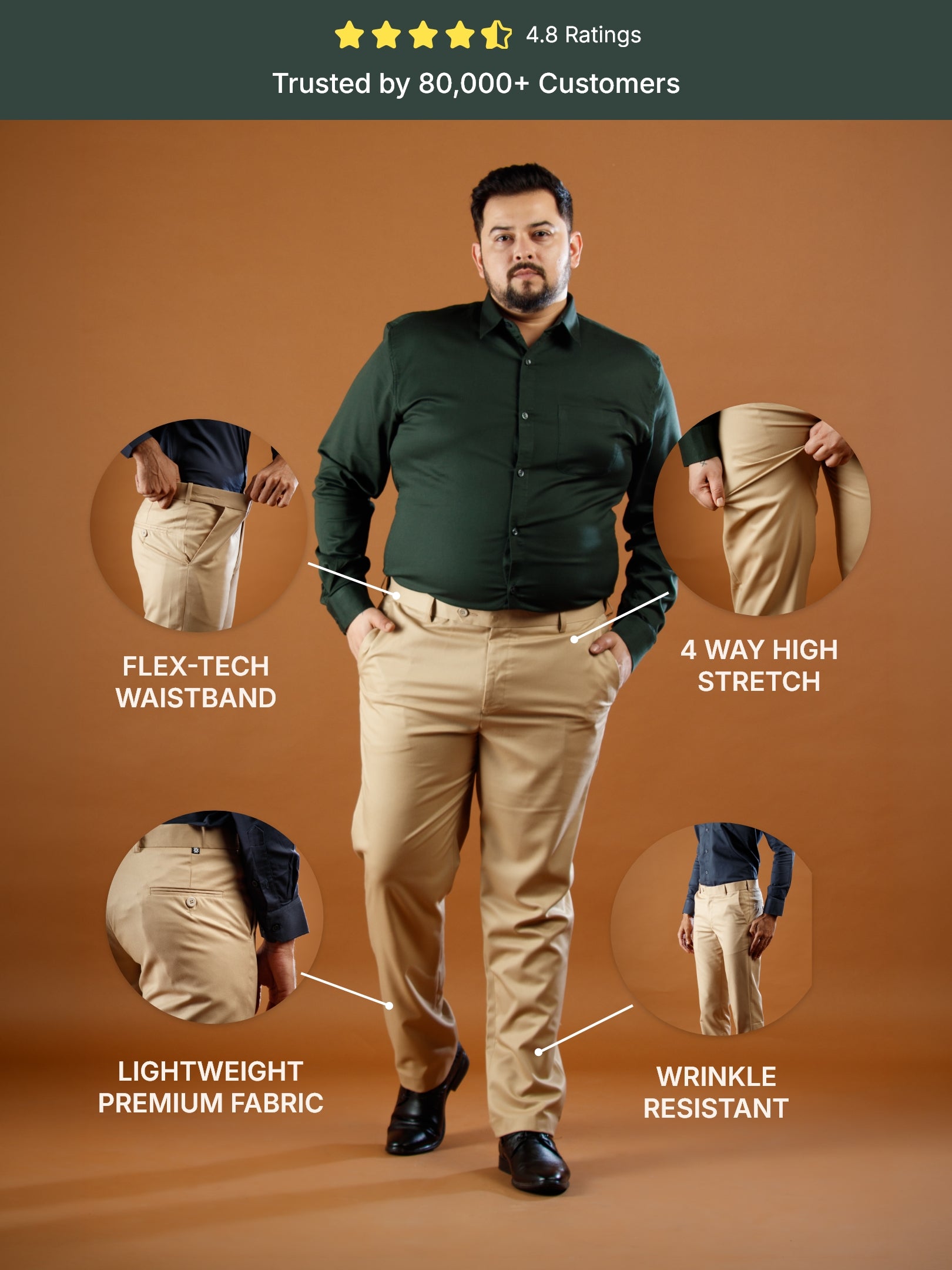 Beige Flexiwaist Straight Fit Plus Size Pants