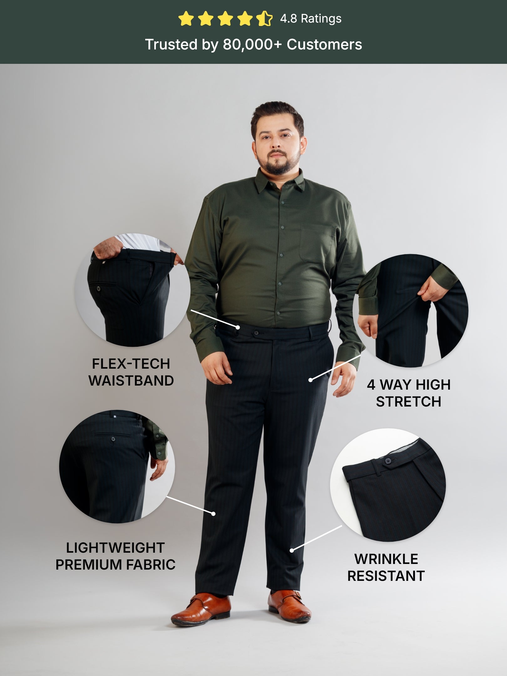 Black Flexiwaist Shaded Lining Straight Fit Pants