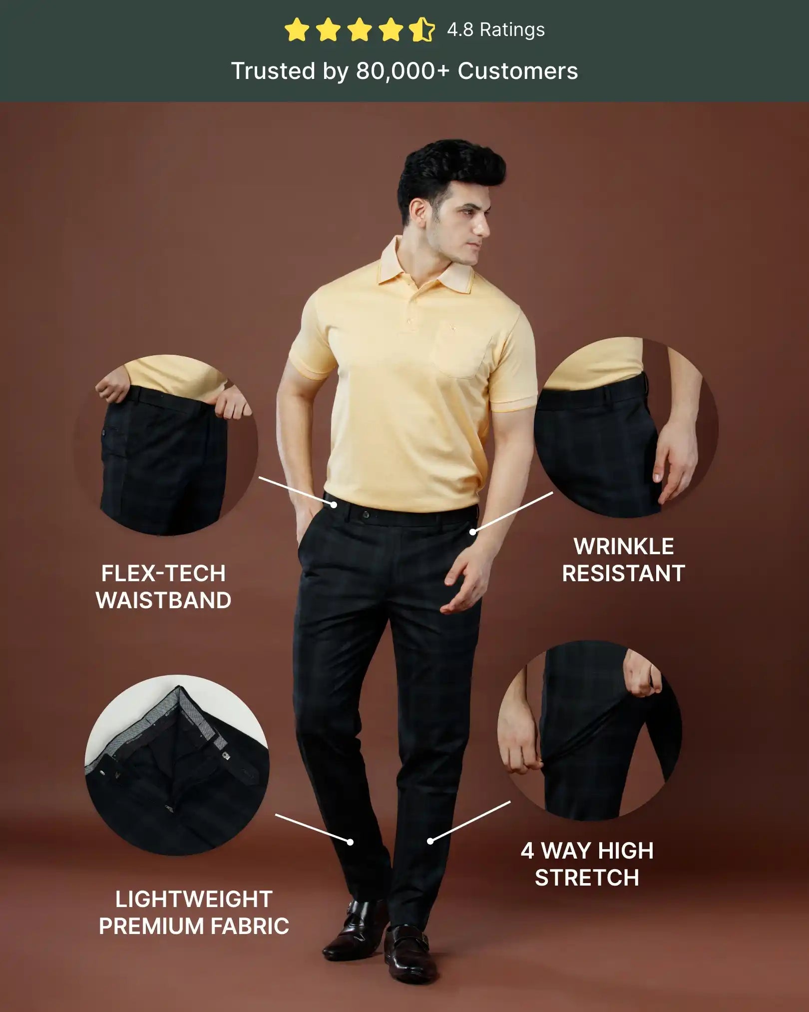 Men’s premium Blackout Soho Checks Flexiwaist Pants - Front view