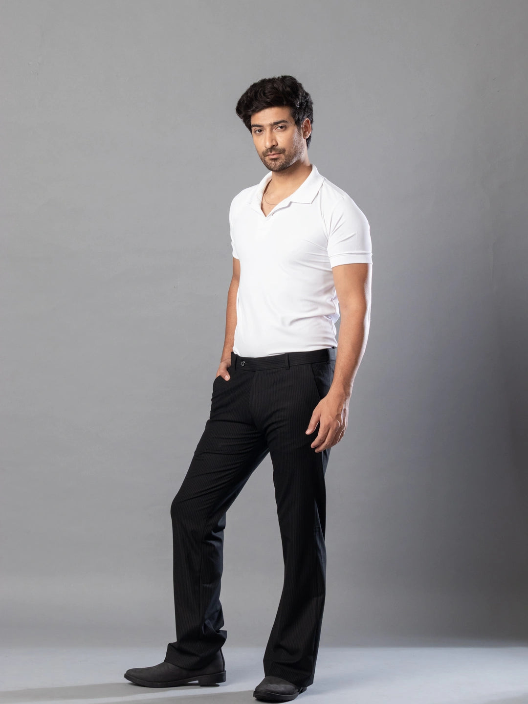 Carbon Black Fine Lining Bootcut Pant For Men