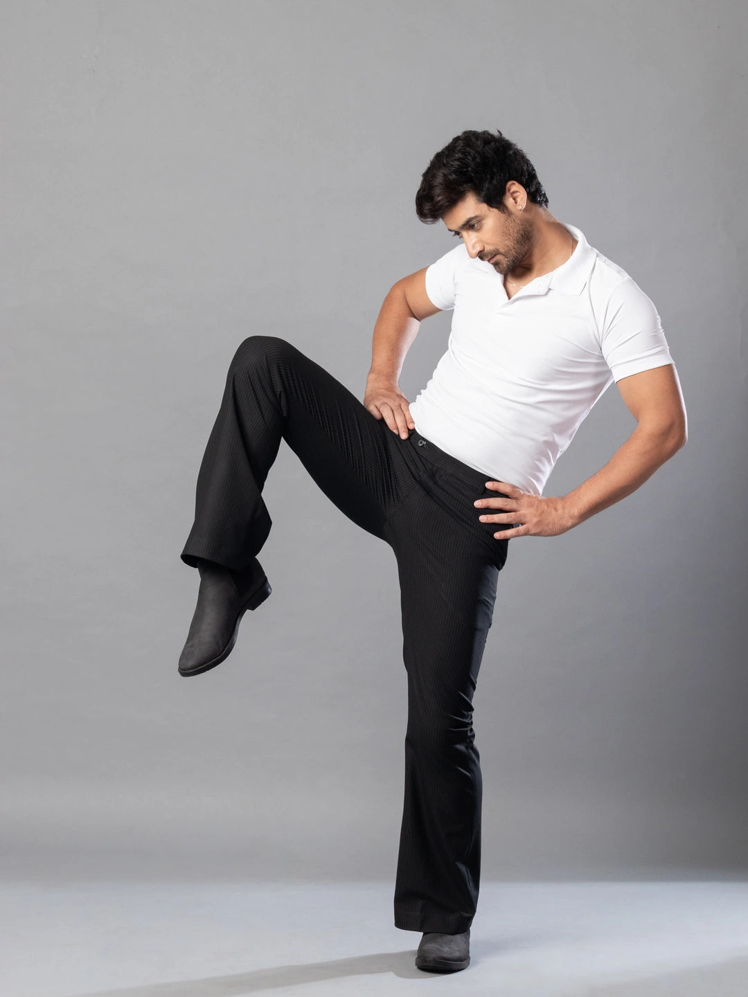 Carbon Black Fine Lining Bootcut Pant For Men