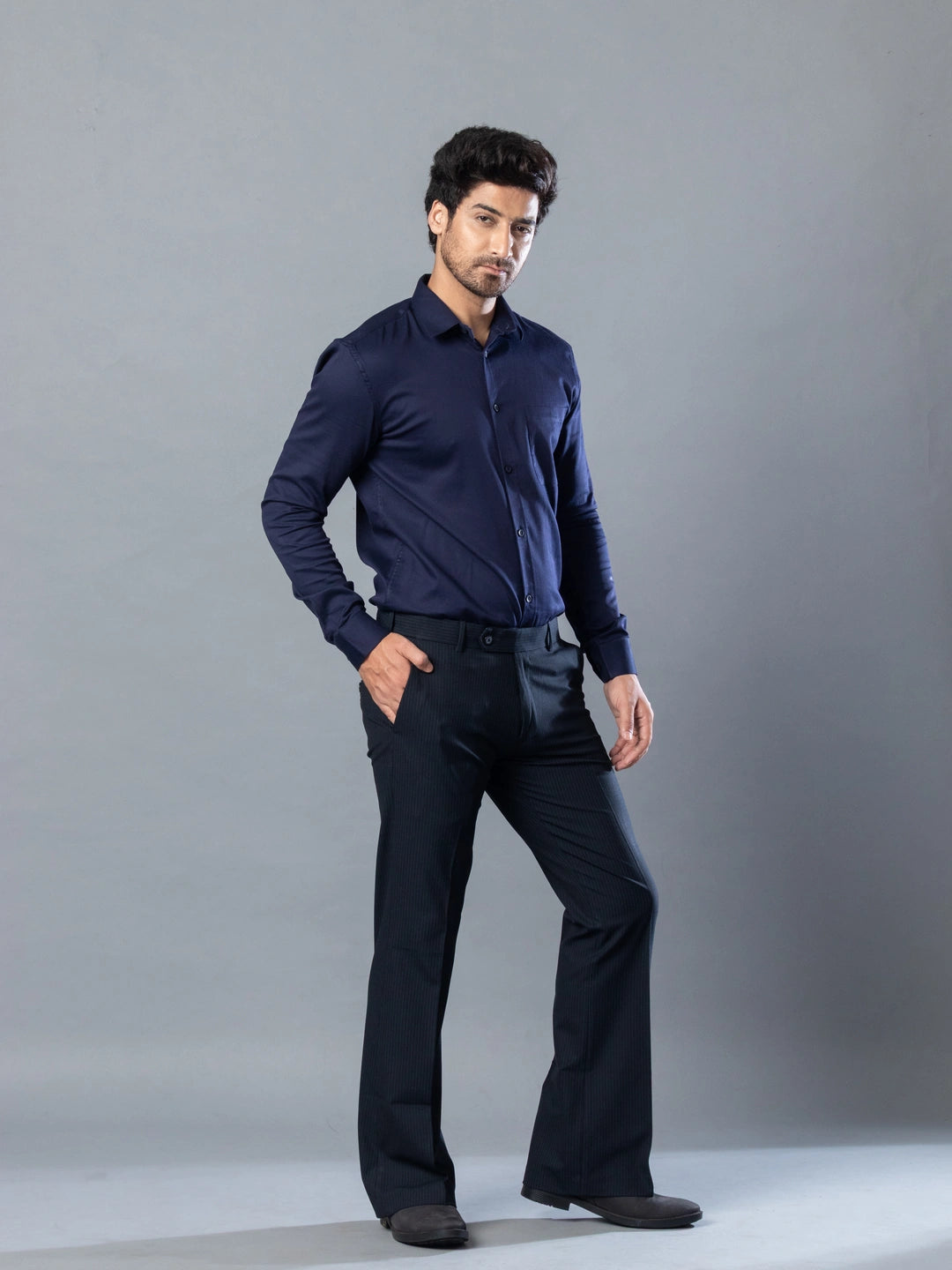 Indigo Blue Fine Lining Bootcut Pant For Men