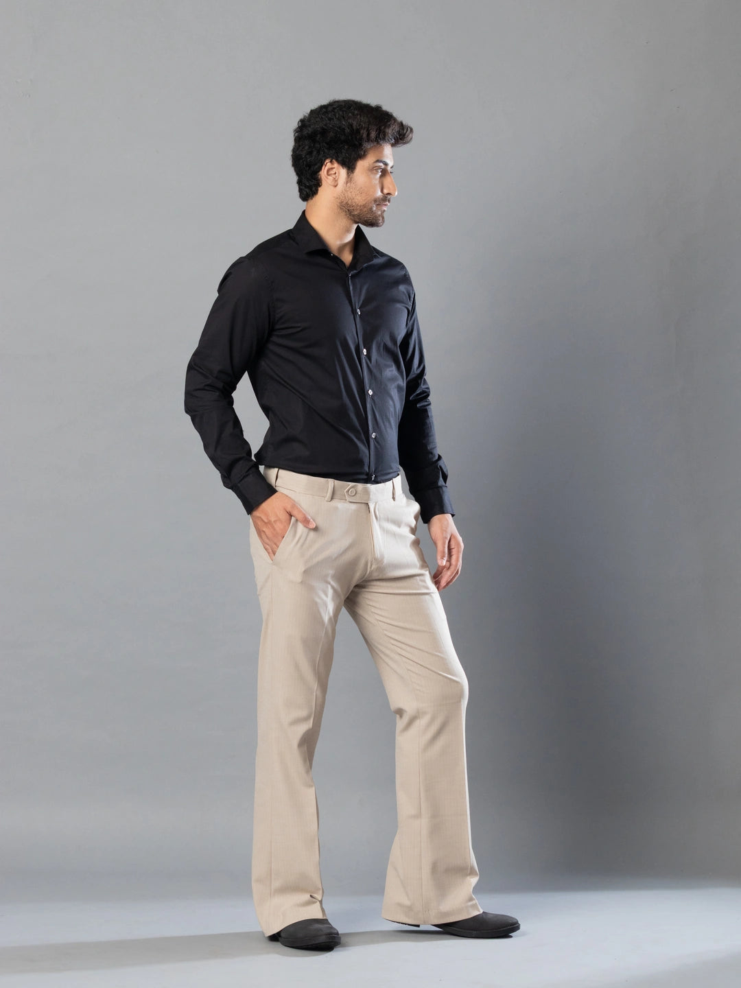 Sand Fine Lining Bootcut Pant For Men