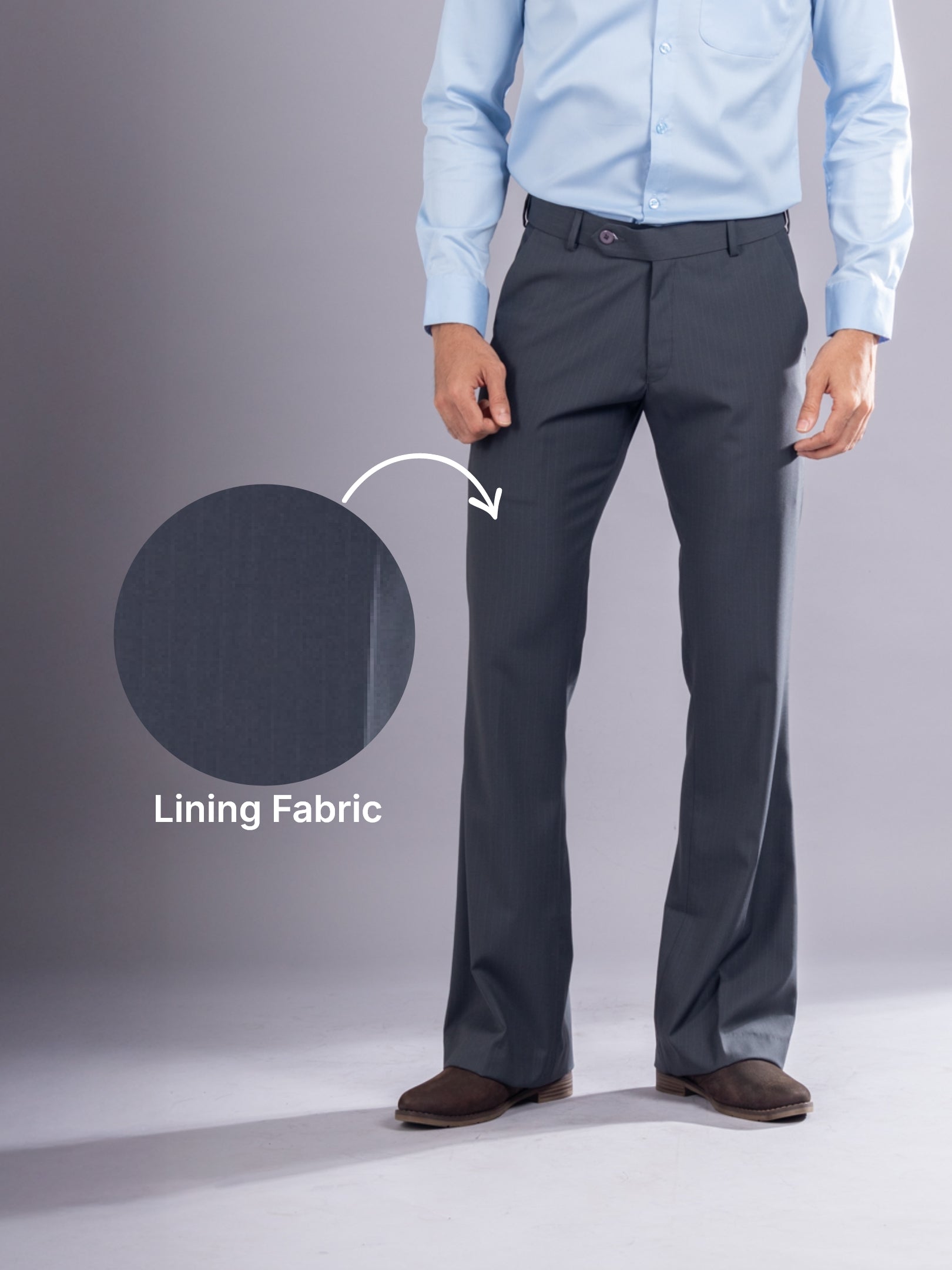 Men’s premium Charcoal Grey Urban Stripe Bootcut Flexiwaist Pant - Fabric view
