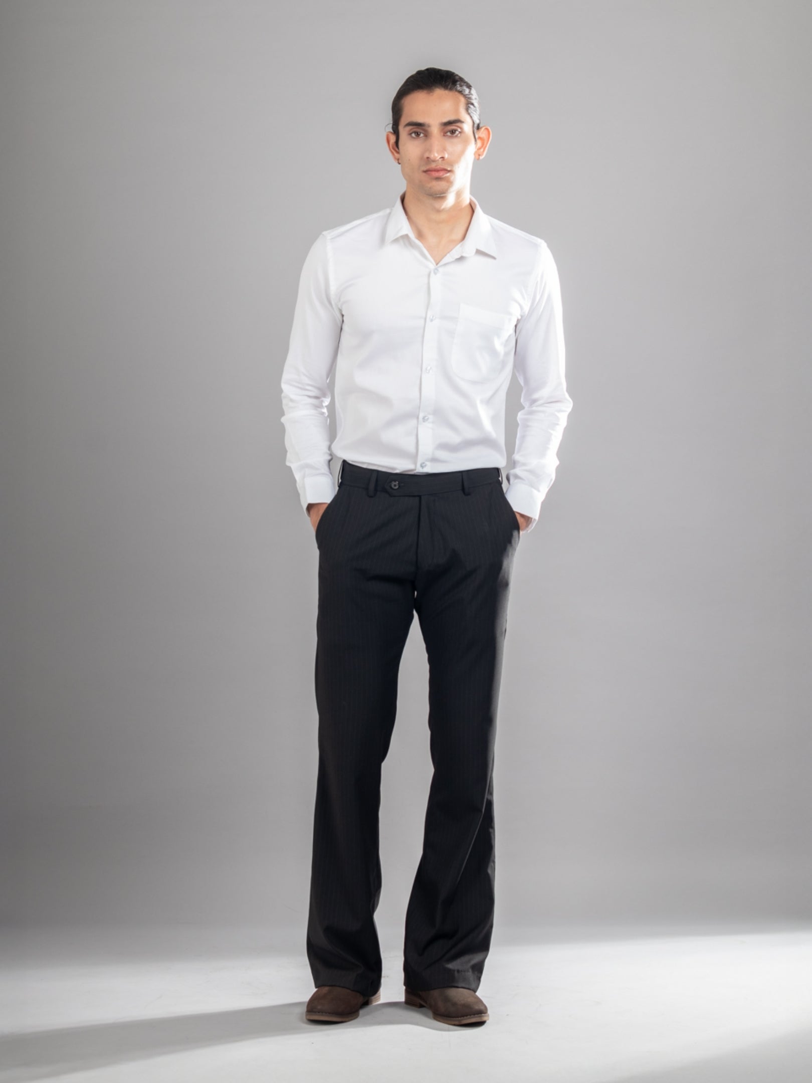 Men’s premium Classic Black Urban Stripe Bootcut Flexiwaist Pant - Front view