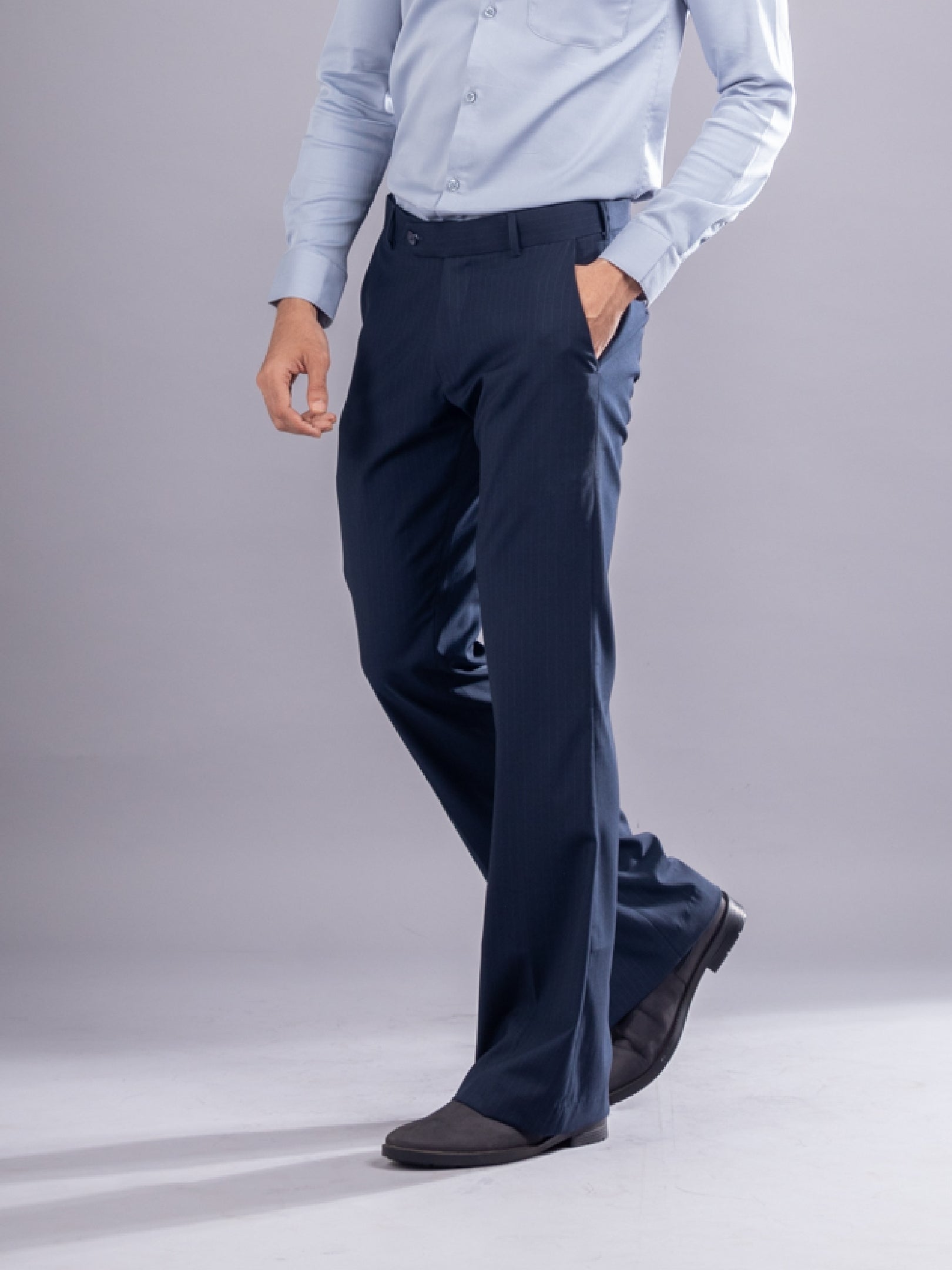 Men’s premium Midnight_Blue Urban Stripe Bootcut Flexiwaist Pant - Side view
