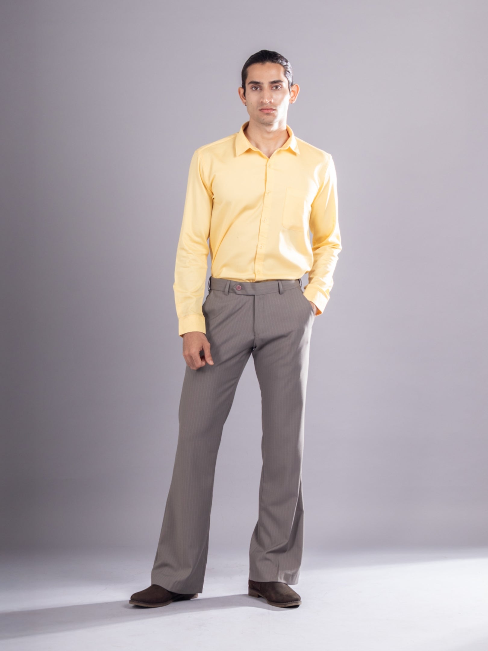 Men’s premium Mocha Mist Urban Stripe Bootcut Flexiwaist Pant - Front view