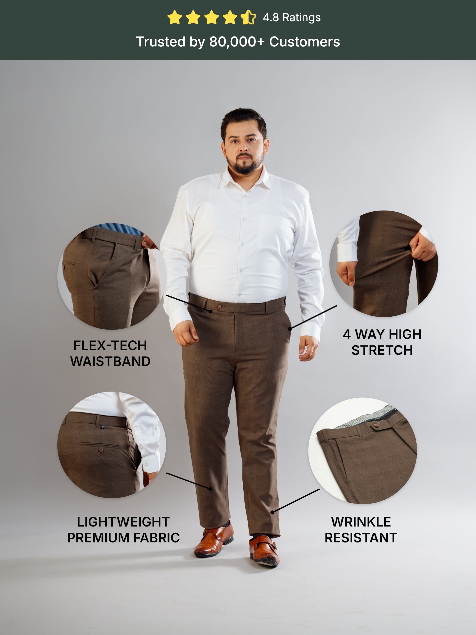 Camel Flexiwaist Straight Fit Grindle Checks Plus Size Pants