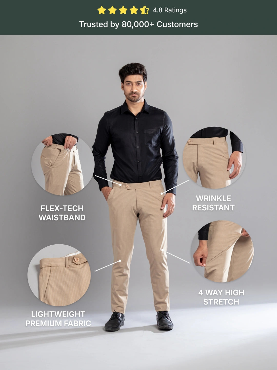 Cashmere Khaki Linear Stripe Flexiwaist Pants - Ankle Fit