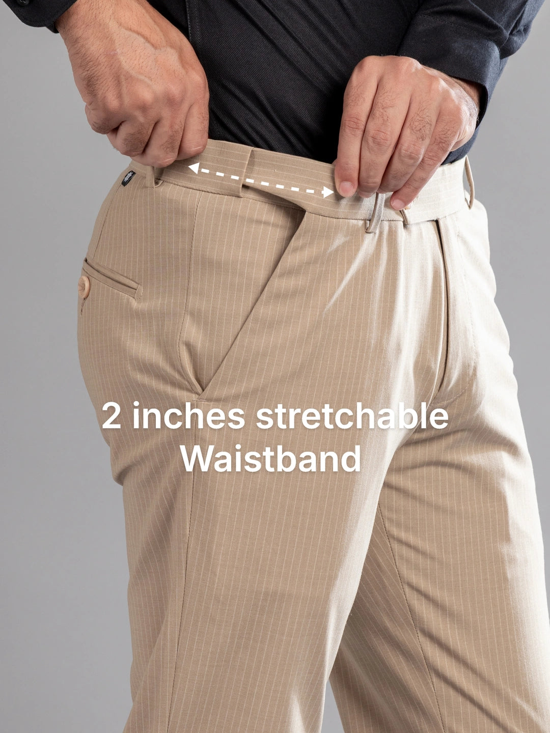Cashmere Khaki Linear Stripe Flexiwaist Pants - Ankle Fit