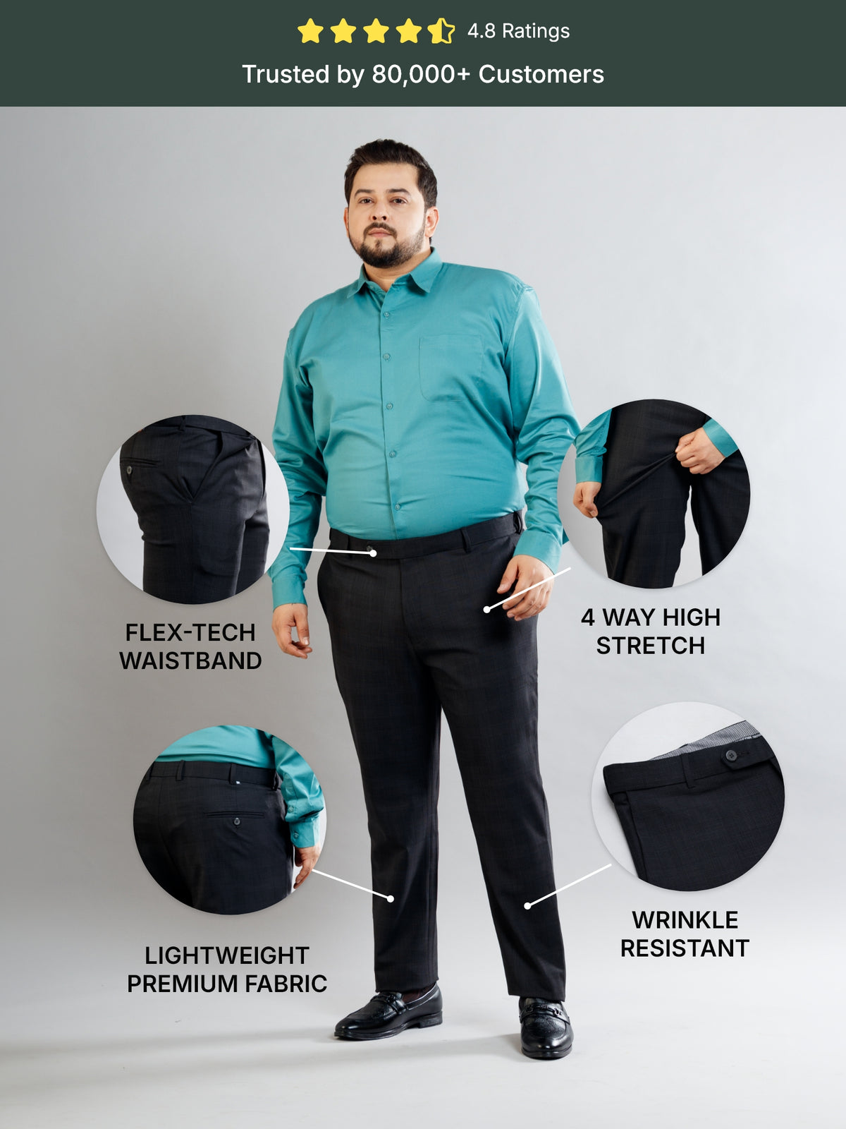 Charcoal Flexiwaist Straight Fit Grindle Checks Plus Size Pants