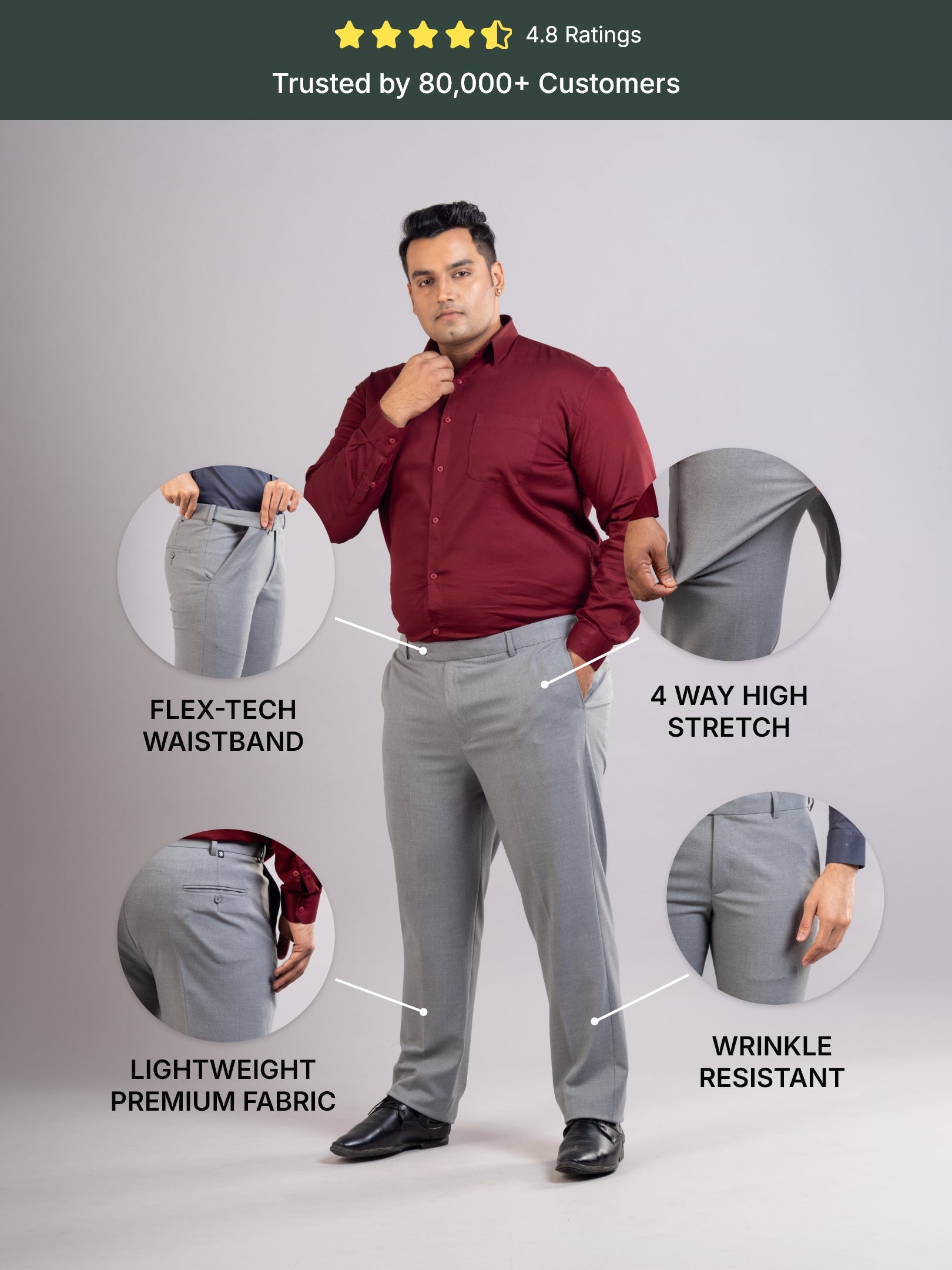 Cloud Grey Flexiwaist Twill Straight Fit Plus Size Pants