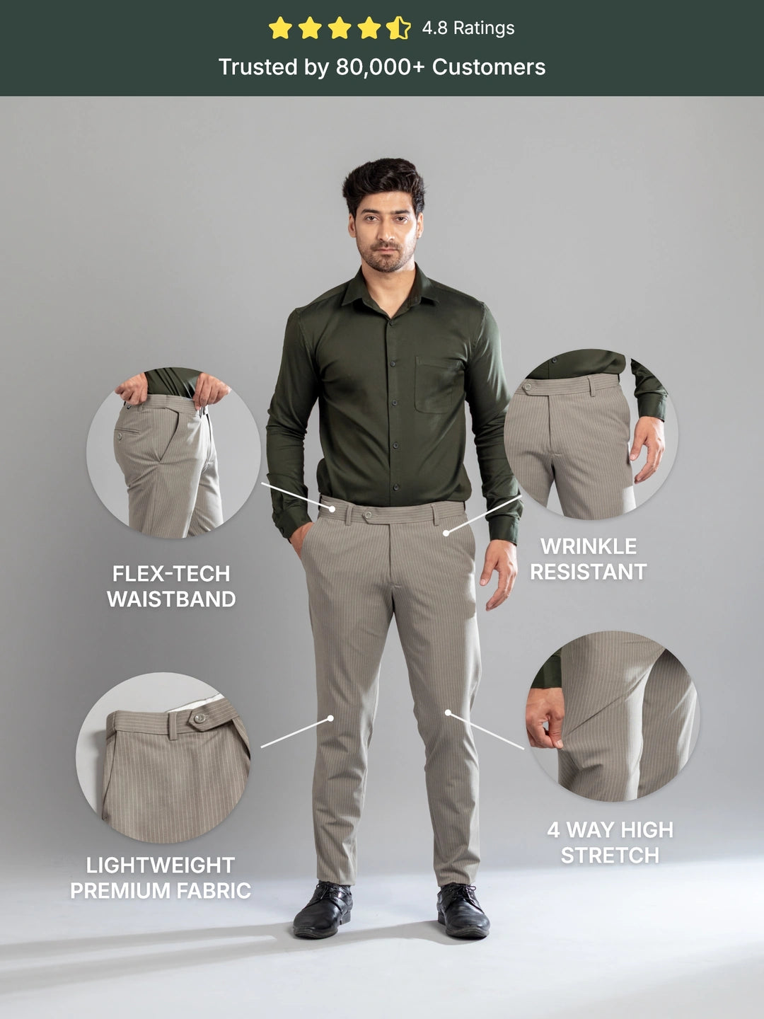 Concrete Mist Linear Stripe Flexiwaist Pants - Ankle Fit