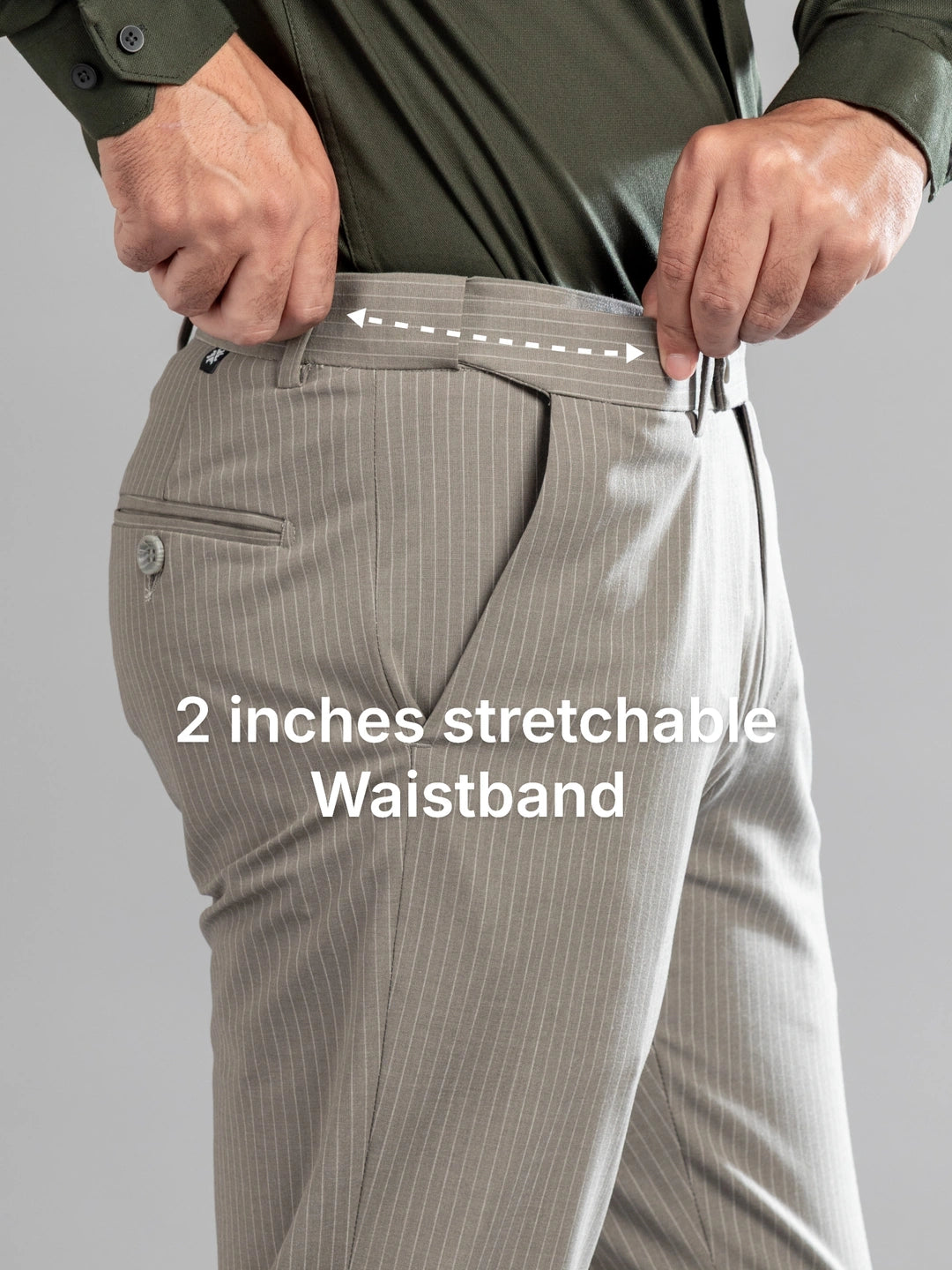 Concrete Mist Linear Stripe Flexiwaist Pants - Ankle Fit