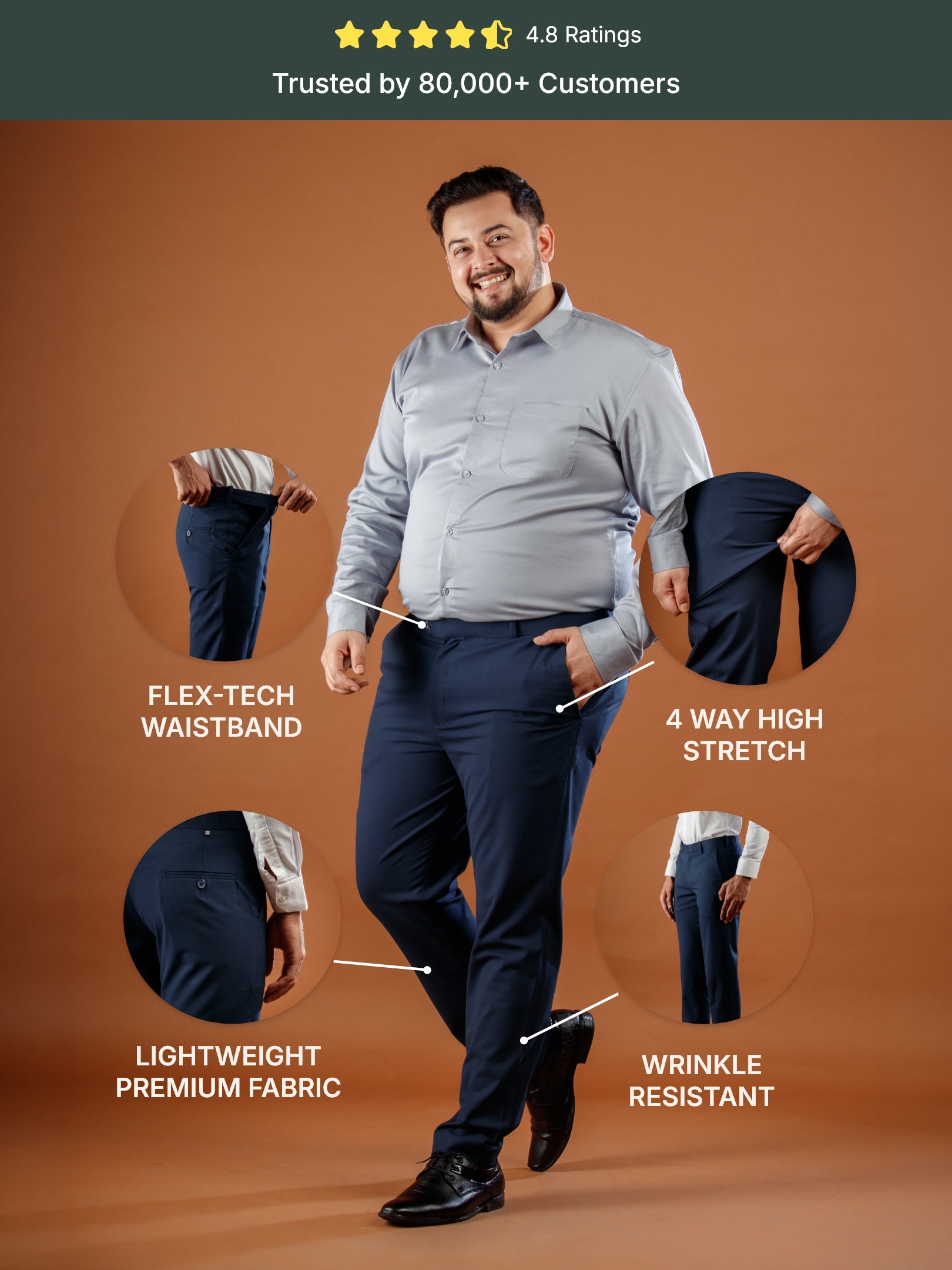 Dark Blue Flexiwaist Straight Fit Plus Size Pants