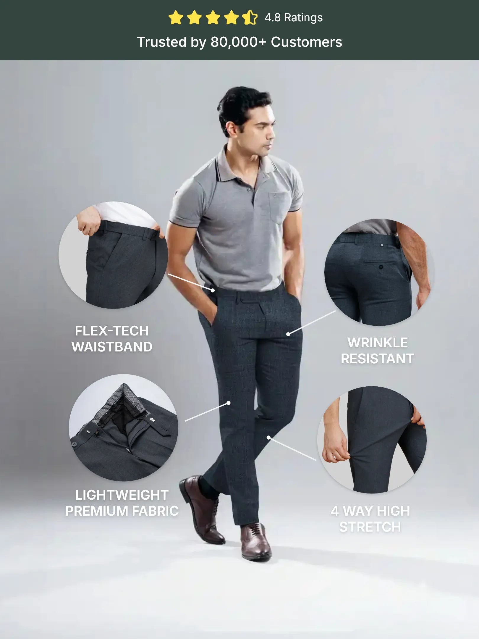 Dim Grey Web Checks Flexiwaist Pants