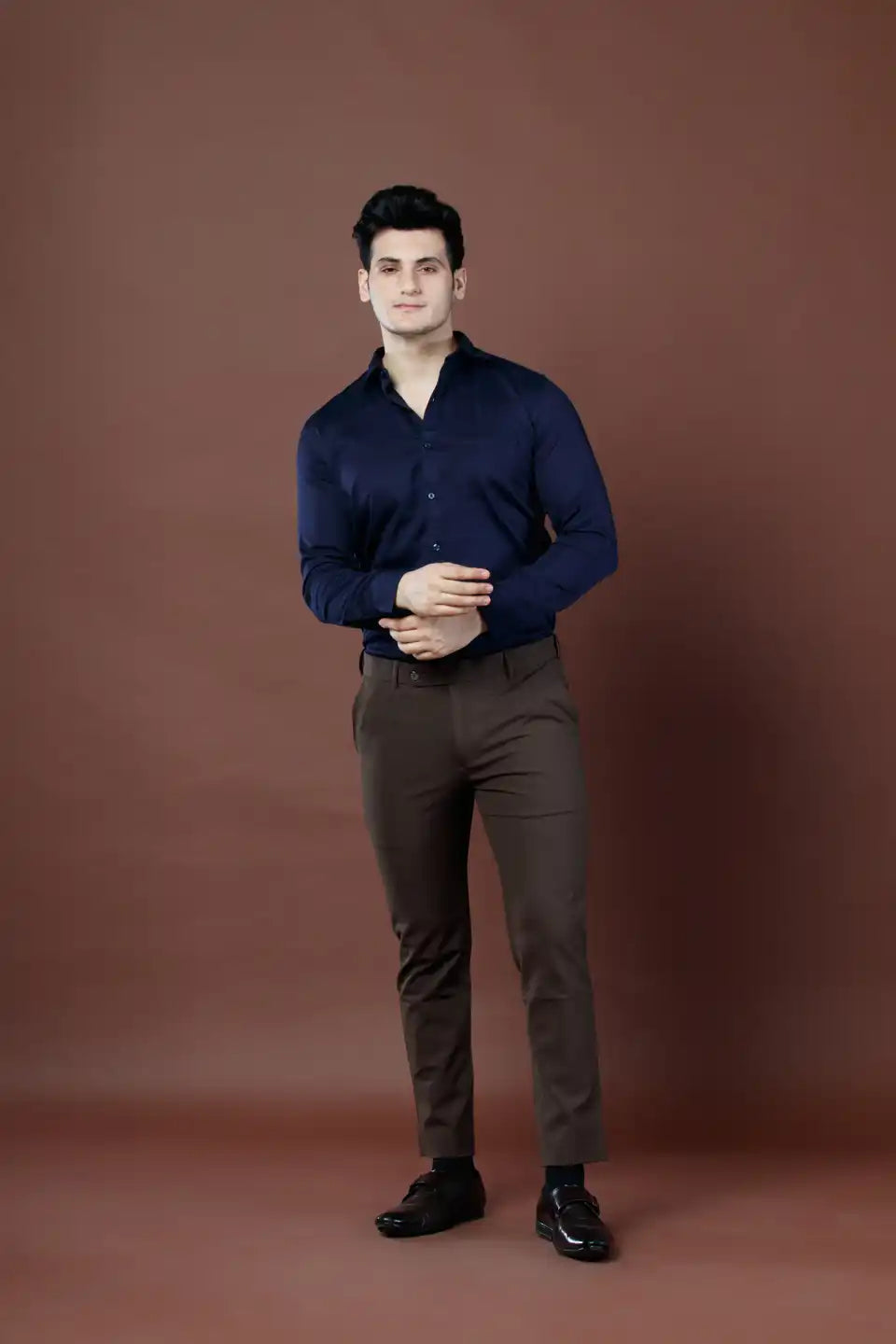 Men’s premium Maple Brown Double Lining Flexiwaist Pants- Front view