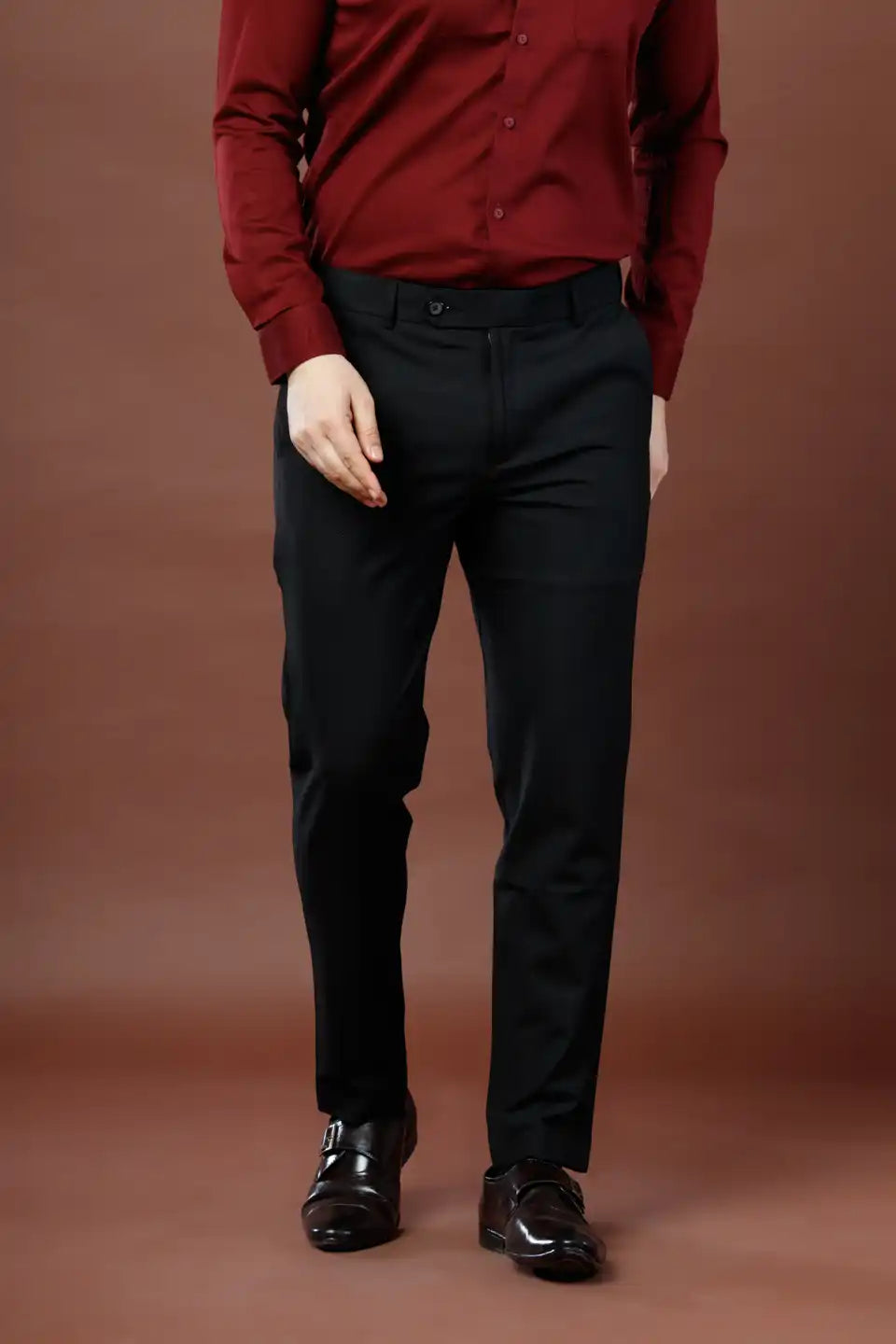 Men’s premium Midnight Black Double Lining Flexiwaist Pants- Front view