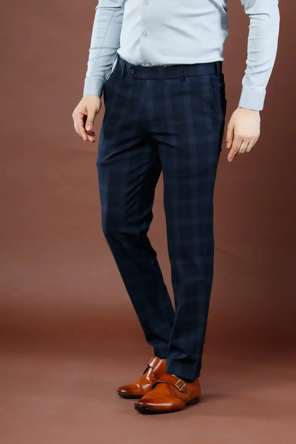 Men’s premium Electric Indigo Soho Checks Flexiwaist Pants - Side view