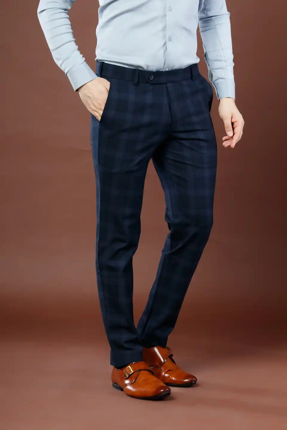 Men’s premium Electric Indigo Soho Checks Flexiwaist Pants - Side view