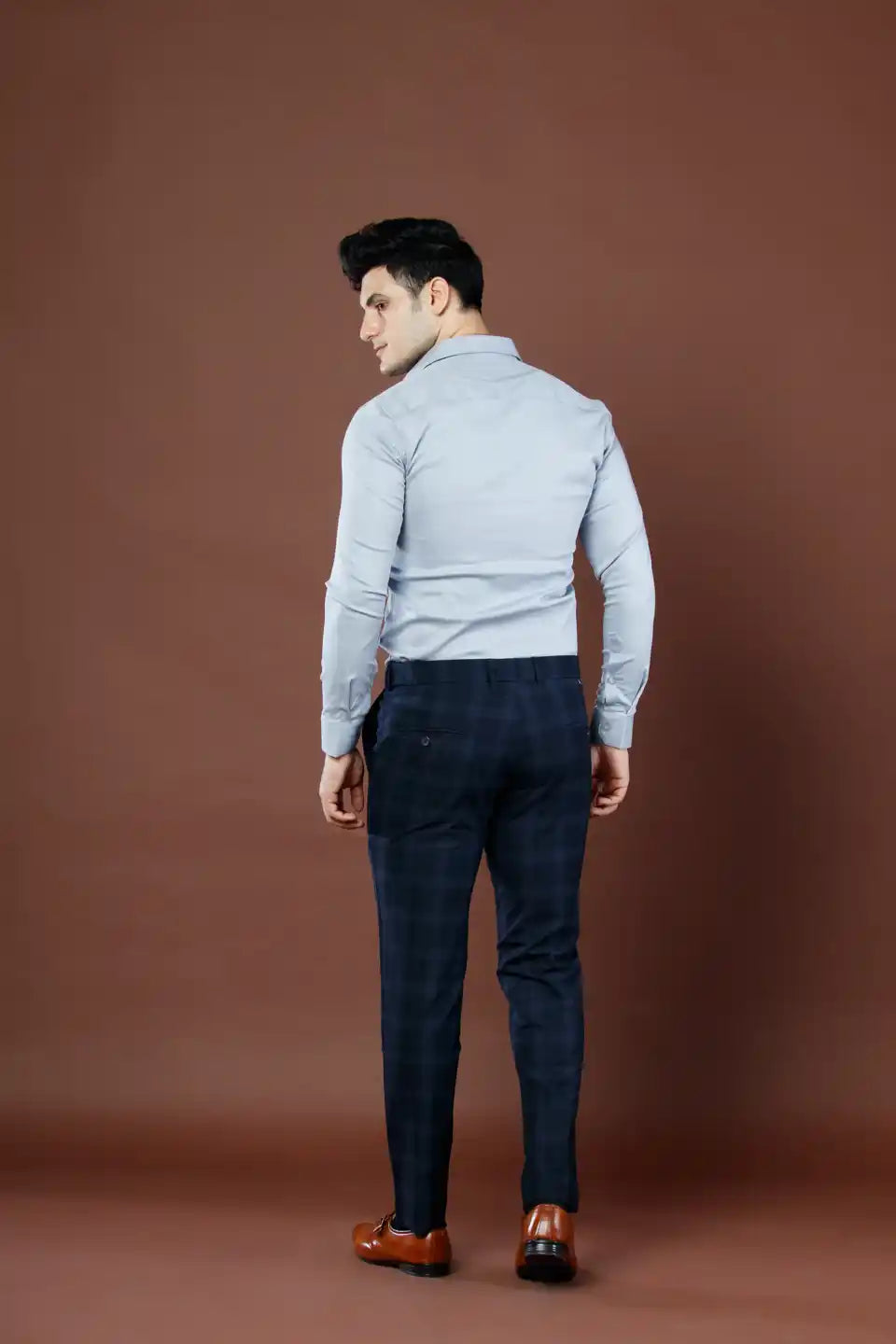 Men’s premium Electric Indigo Soho Checks Flexiwaist Pants - Back view