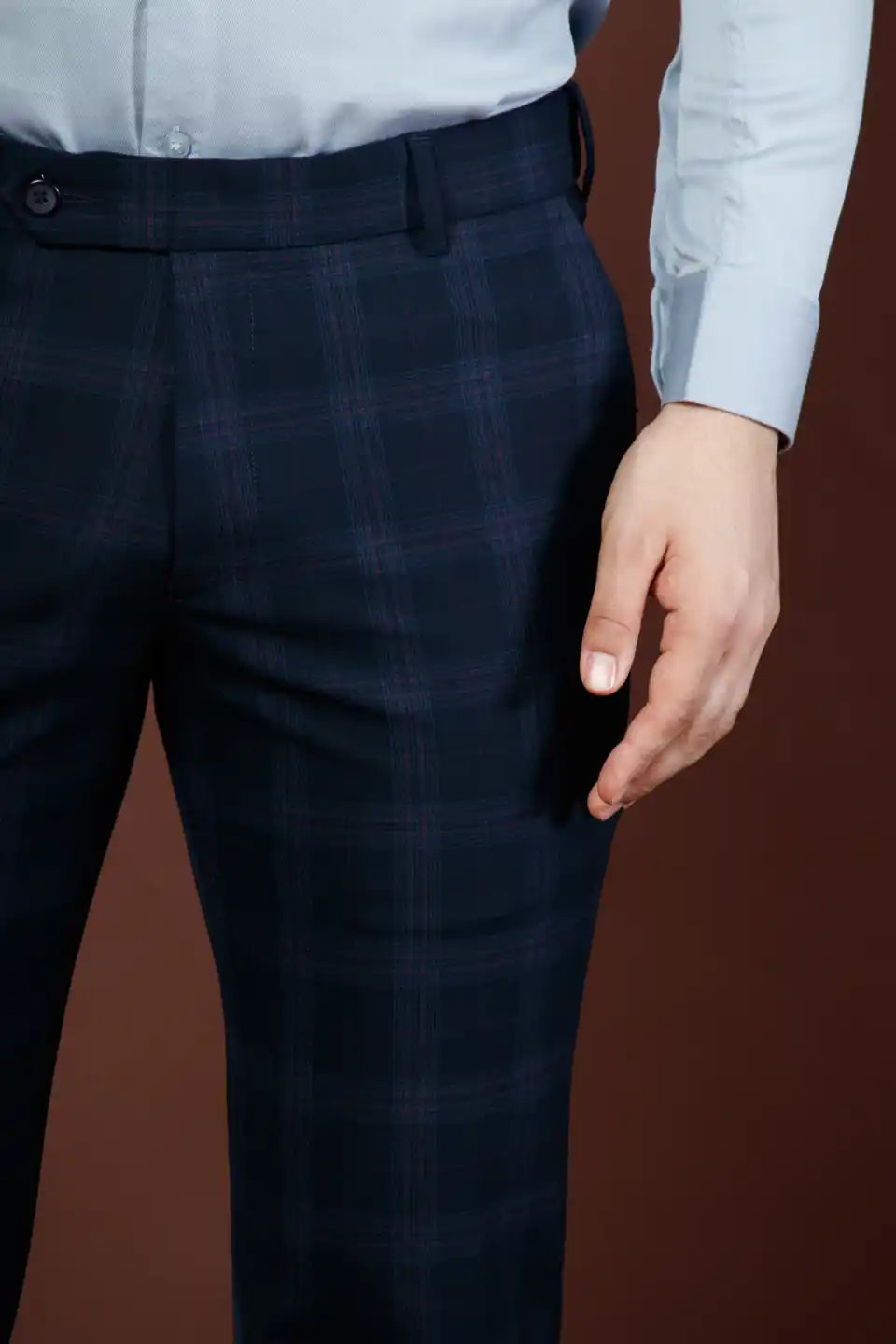 Men’s premium Electric Indigo Soho Checks Flexiwaist Pants - Front view