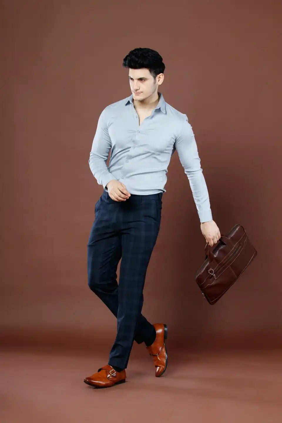 Men’s premium Electric Indigo Soho Checks Flexiwaist Pants - Lifestyle view