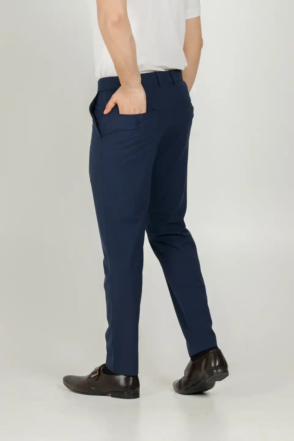 Men’s premium Dark Blue Flexiwaist Stretchable Pants for Men – Back view