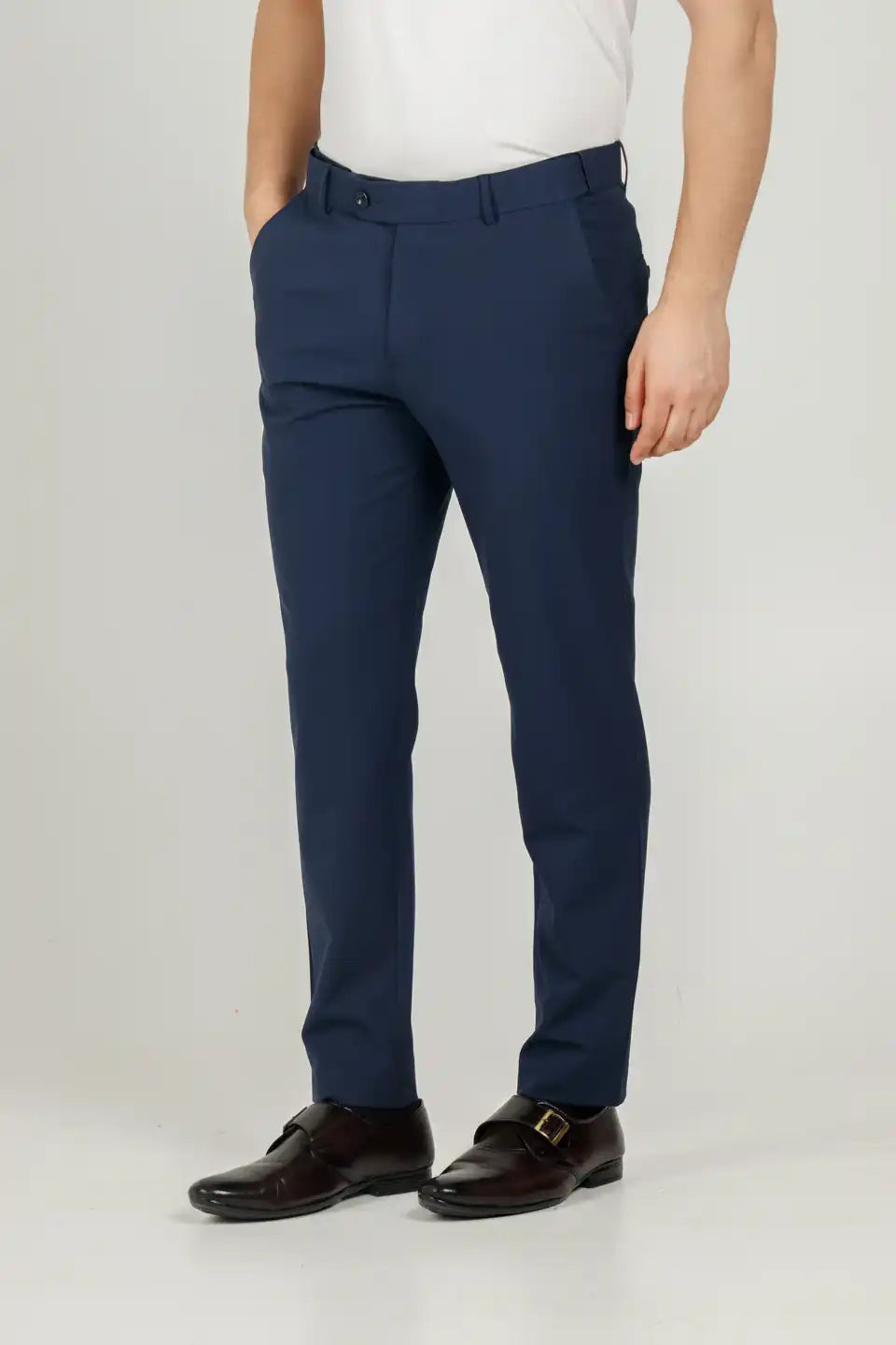 Men’s premium Dark Blue Flexiwaist Stretchable Pants for Men – Front view