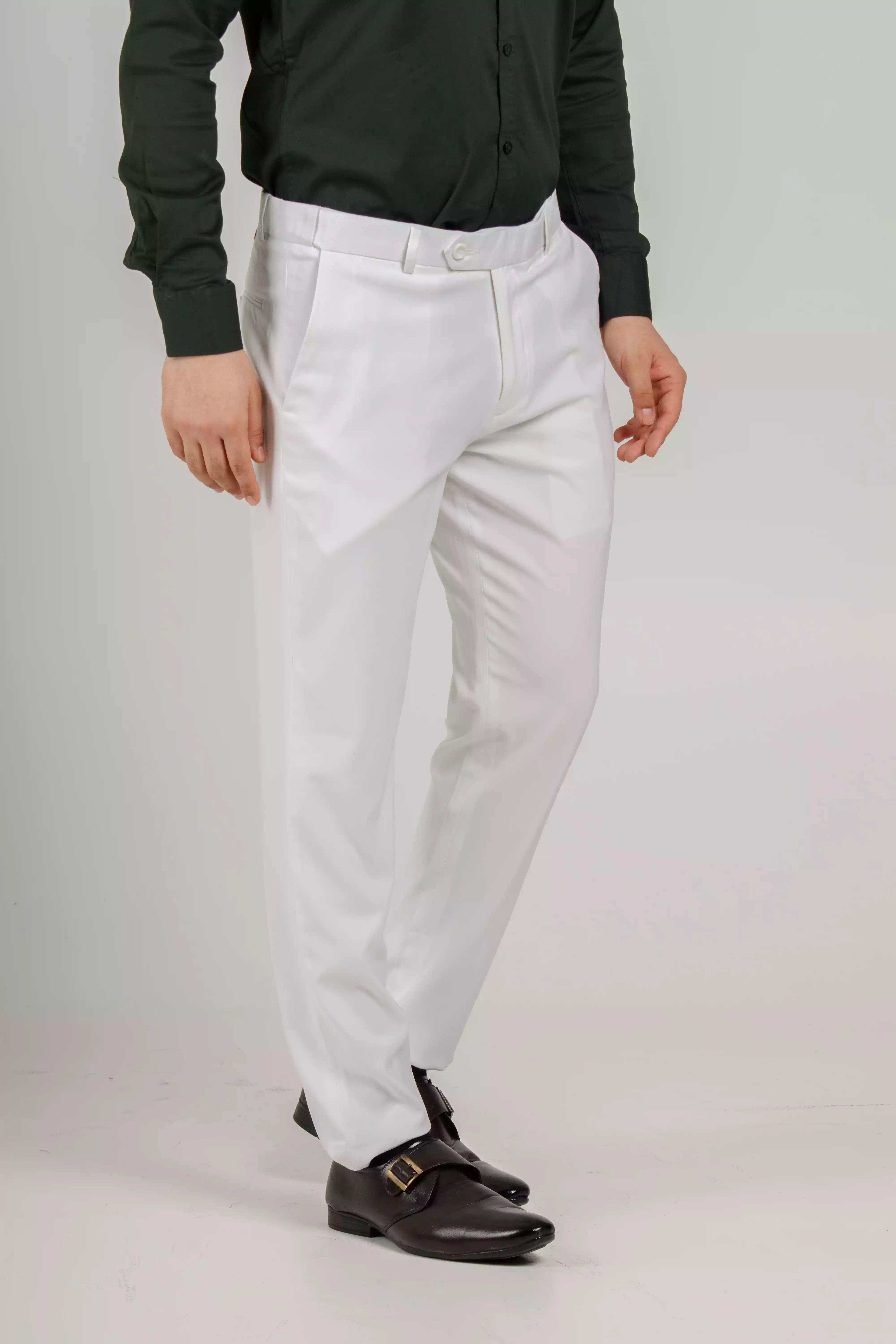 Men’s premium Lit White Flexiwaist Stretchable Pants for Men - Front view