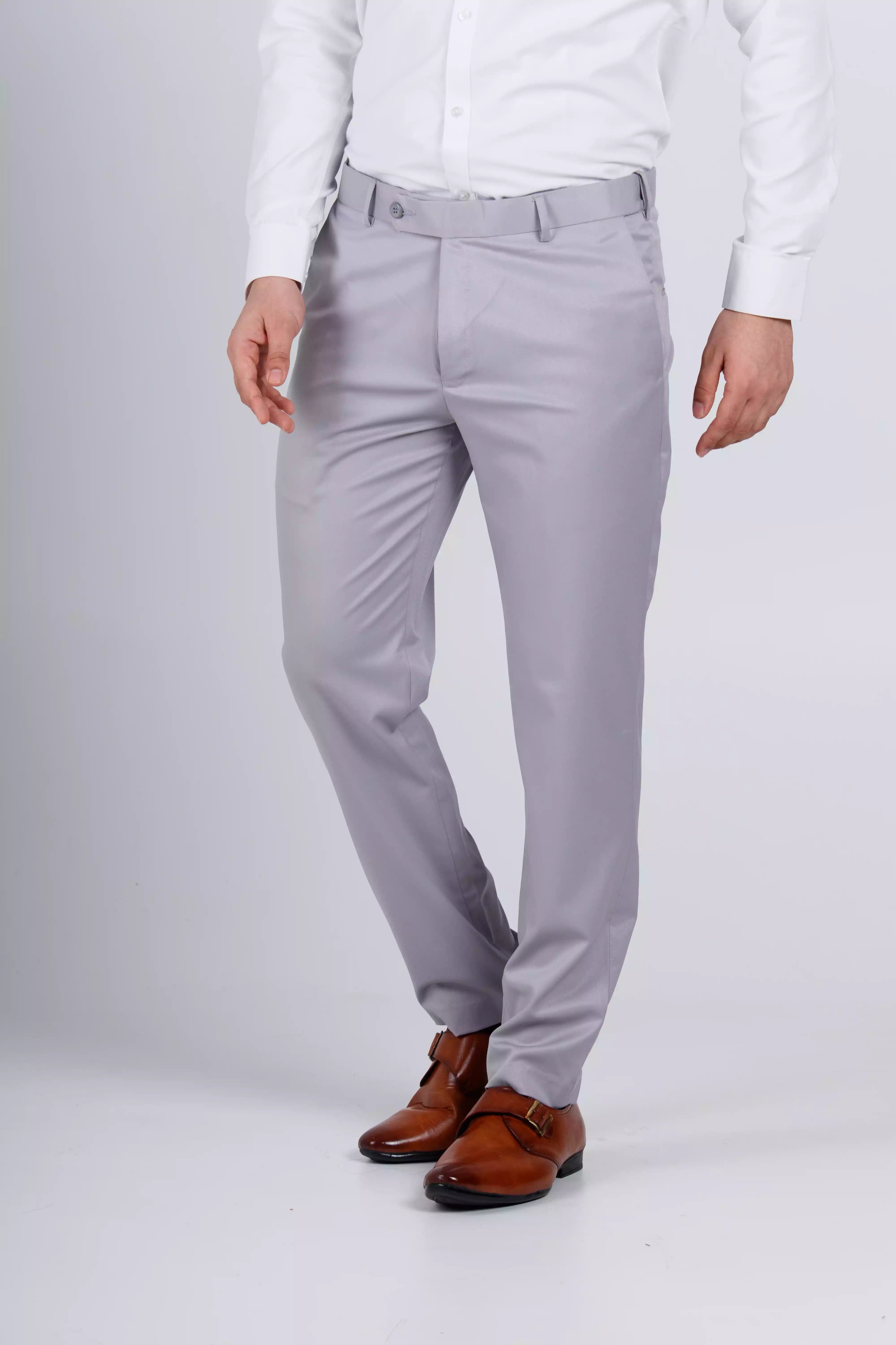 Men’s premium Pearl Grey Flexiwaist Stretchable Pants for Men - Front view