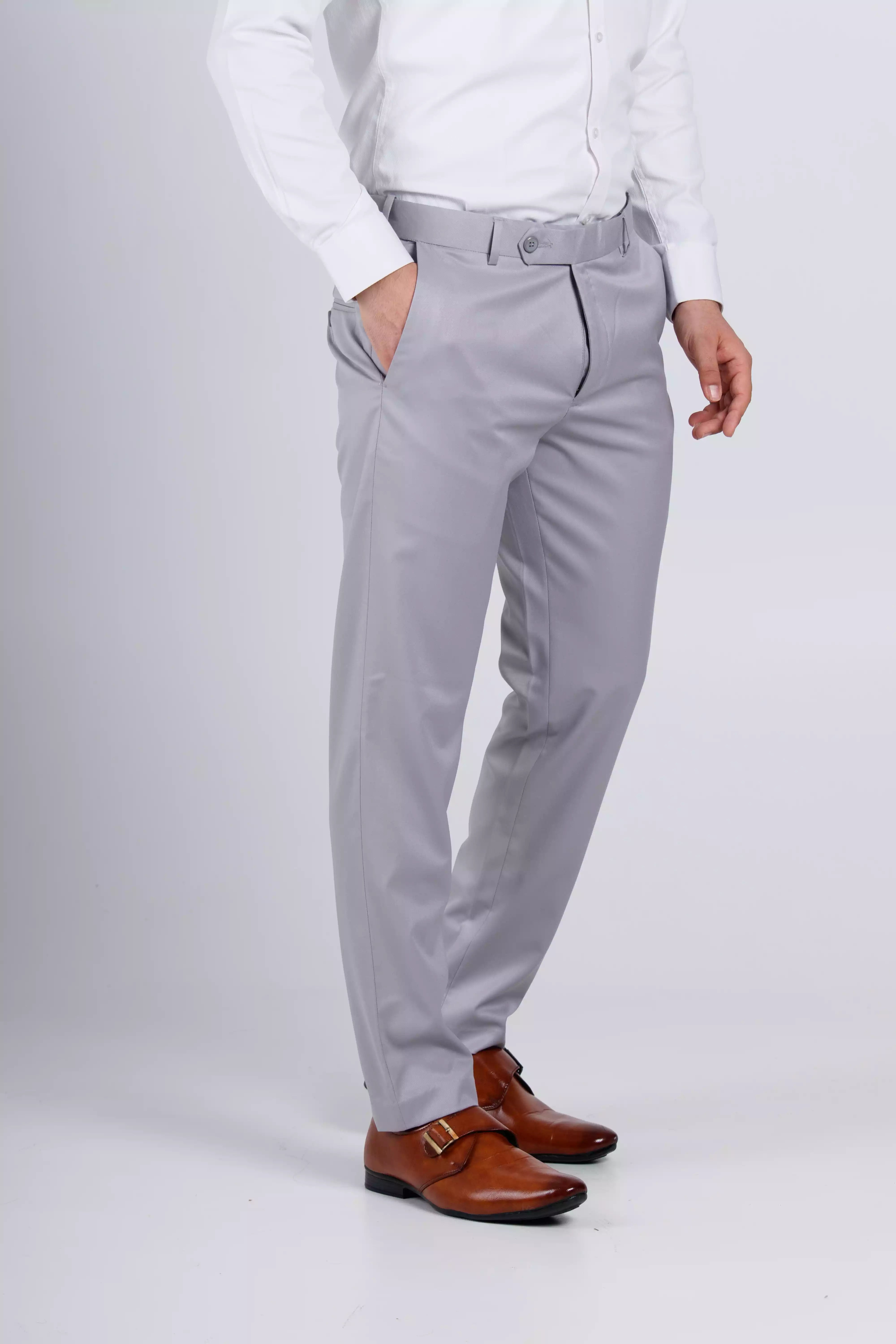 Men’s premium Pearl Grey Flexiwaist Stretchable Pants for Men - Side view