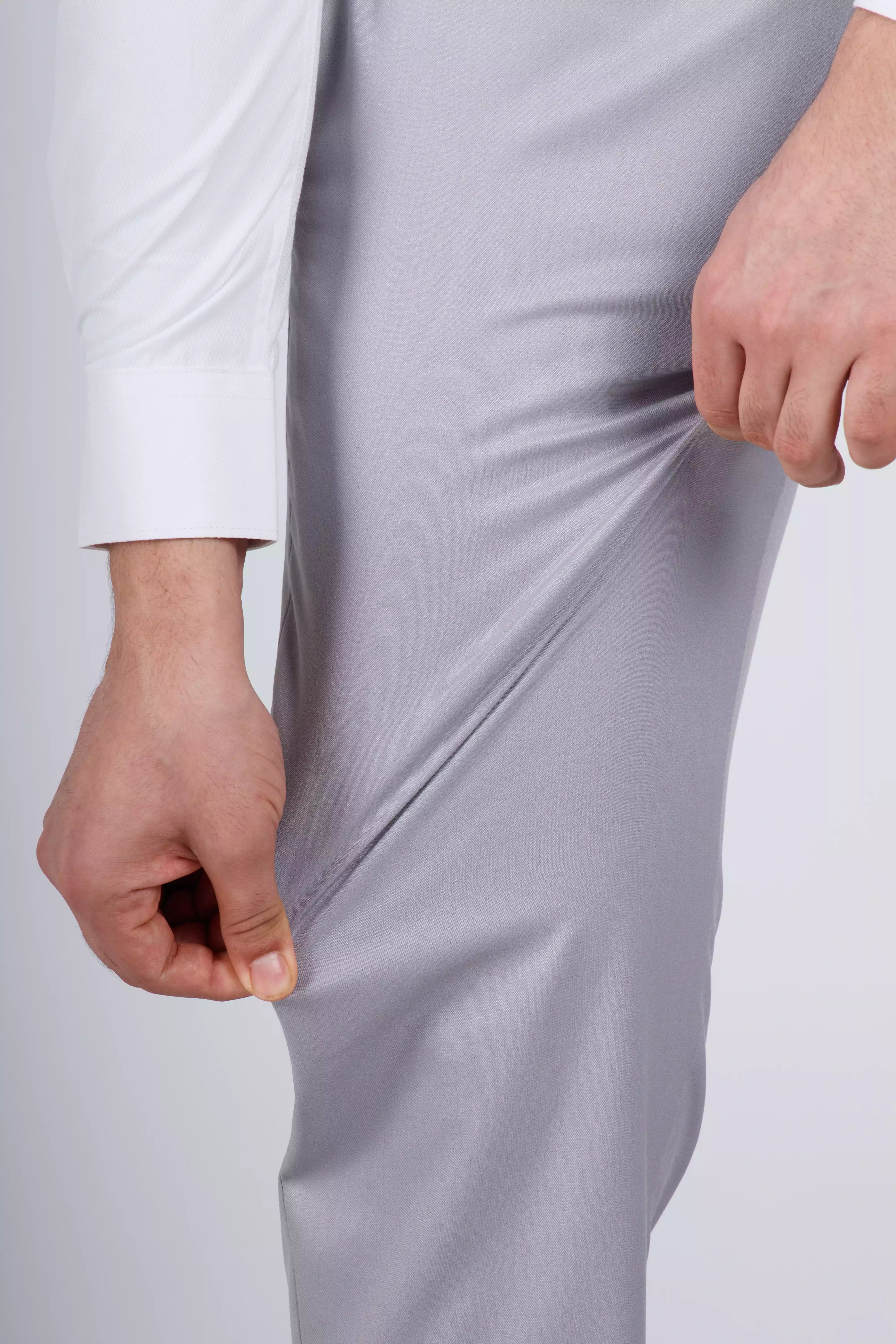 Men’s premium Pearl Grey Flexiwaist Stretchable Pants for Men - Close view