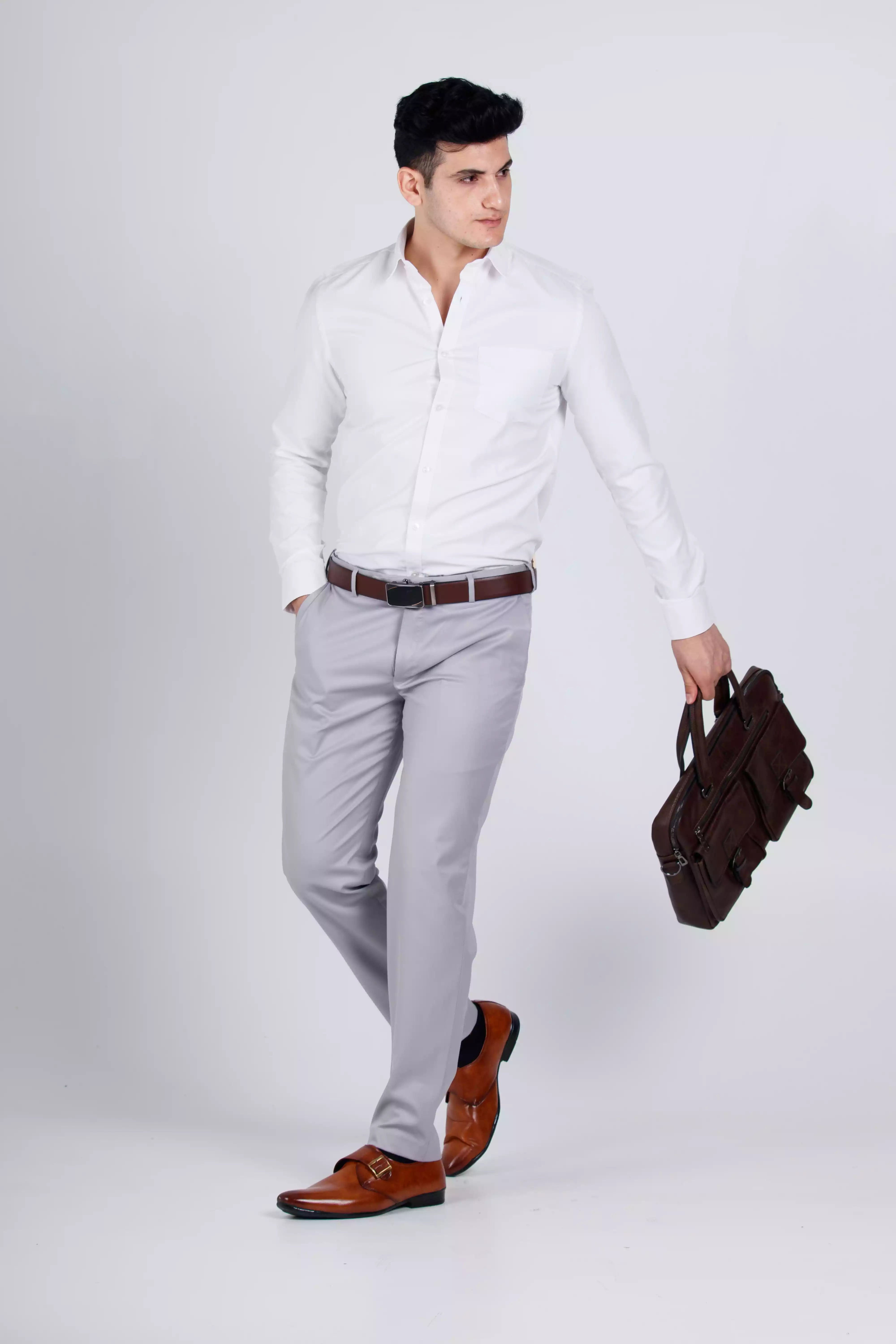 Men’s premium Pearl Grey Flexiwaist Stretchable Pants for Men - Lifestyle view