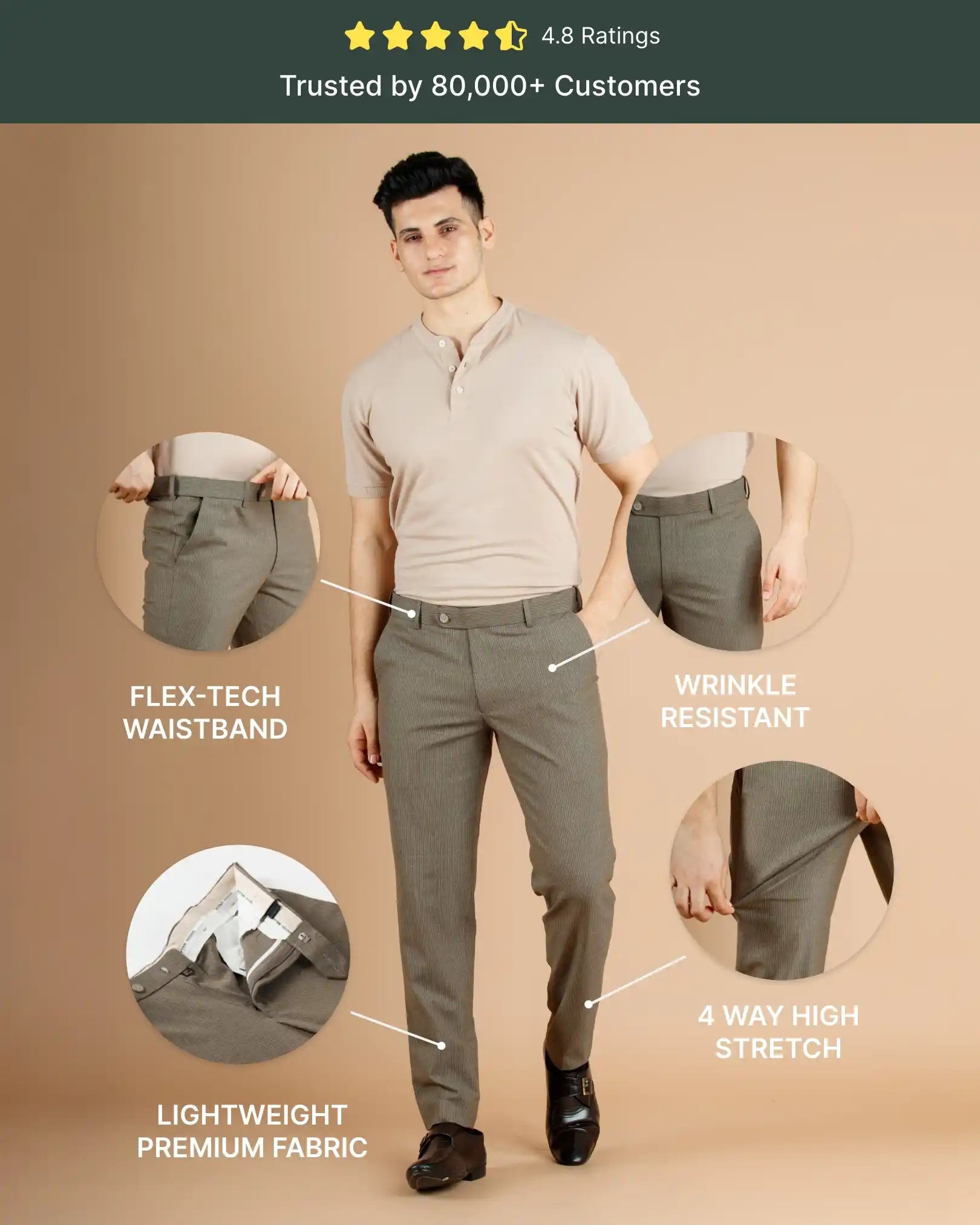 Men’s premium Caramel Stripe Flexiwaist Pants - Front view