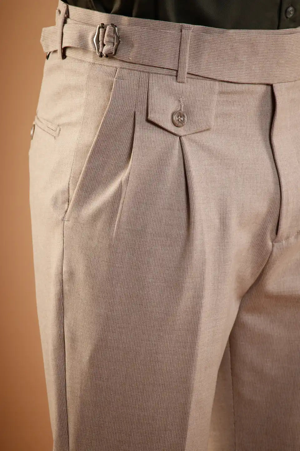 Men’s premium Khaki Dot Lining Gurkha Pants For Men - Close view