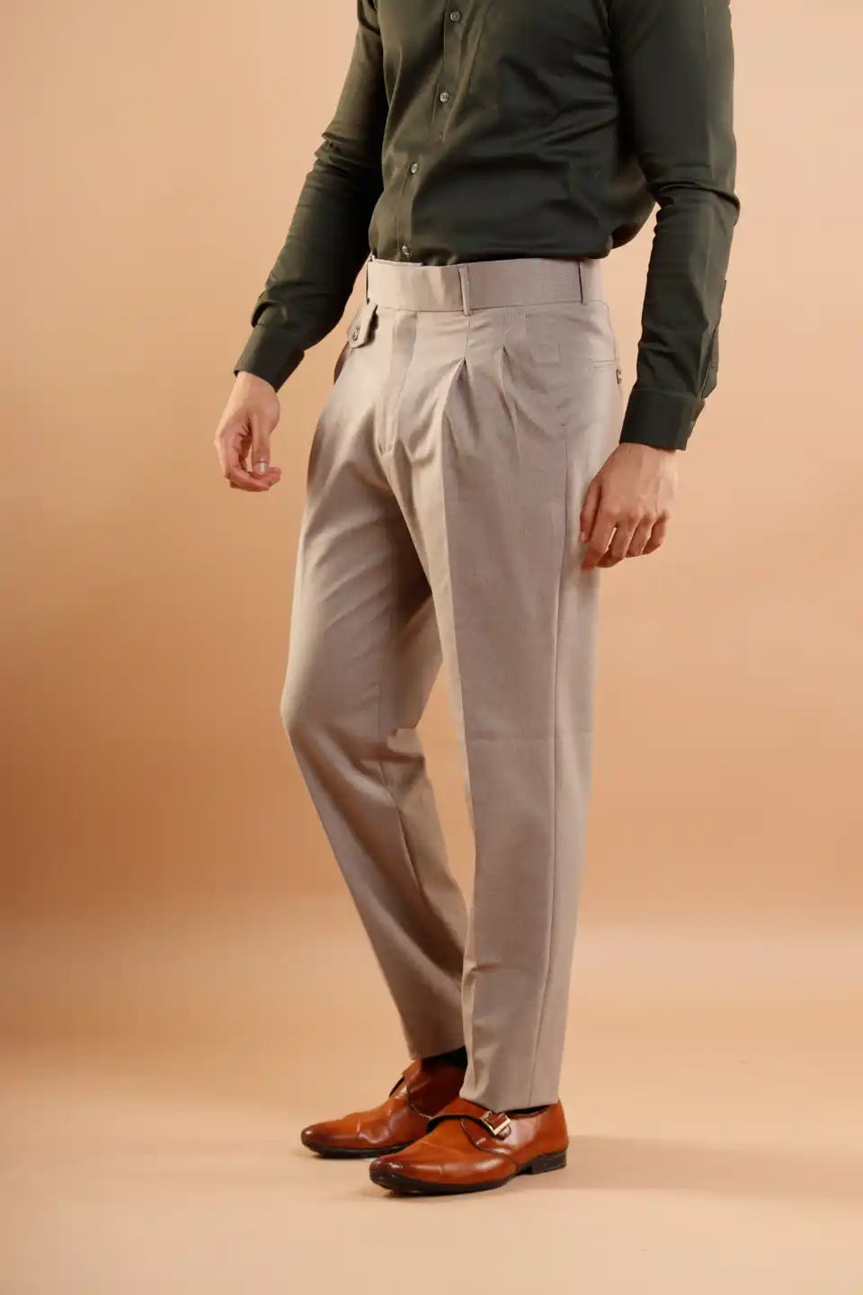 Men’s premium Khaki Dot Lining Gurkha Pants For Men - Front view