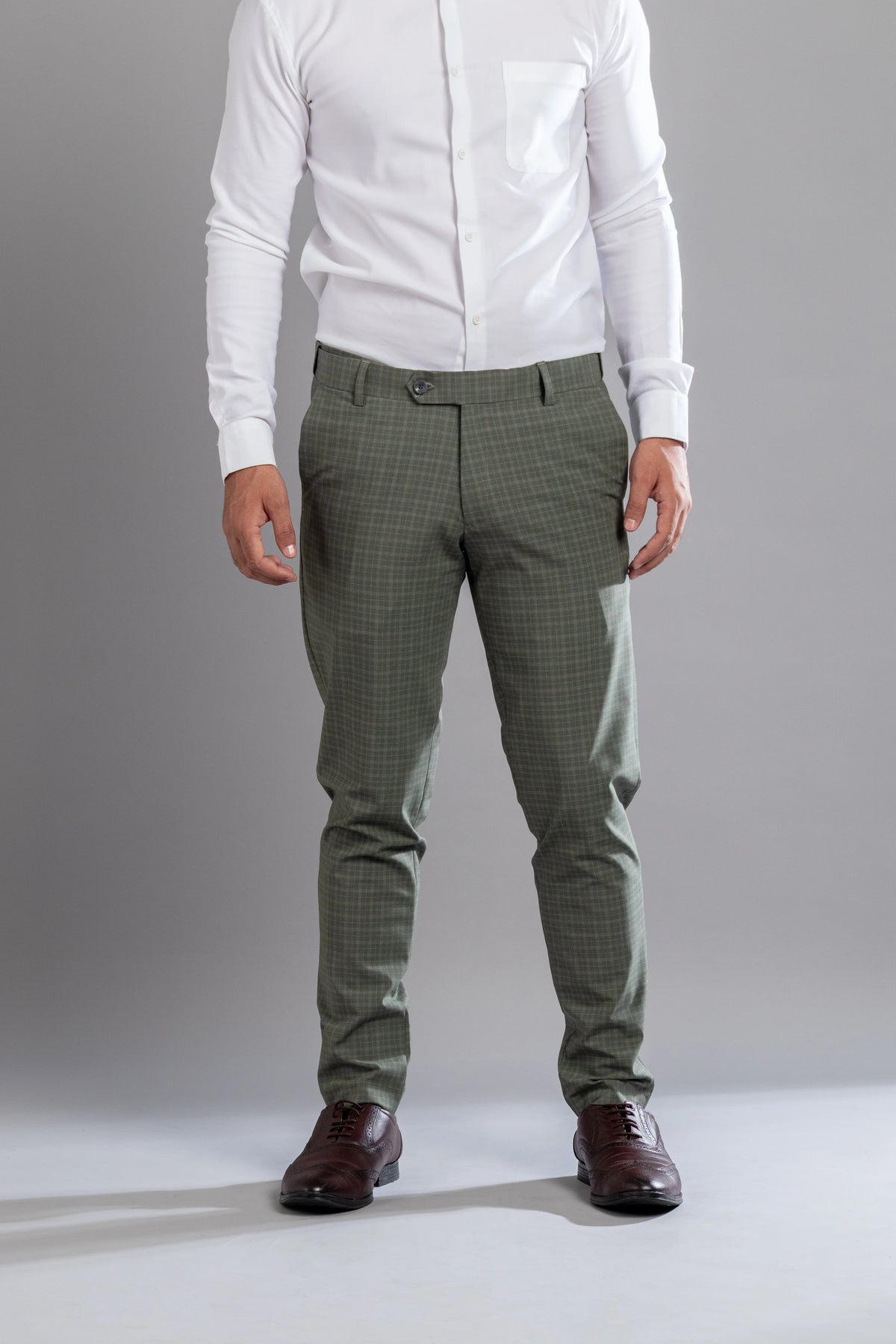 Vintage Green Box-in Checks Flexiwaist Pants - Ankle Fit