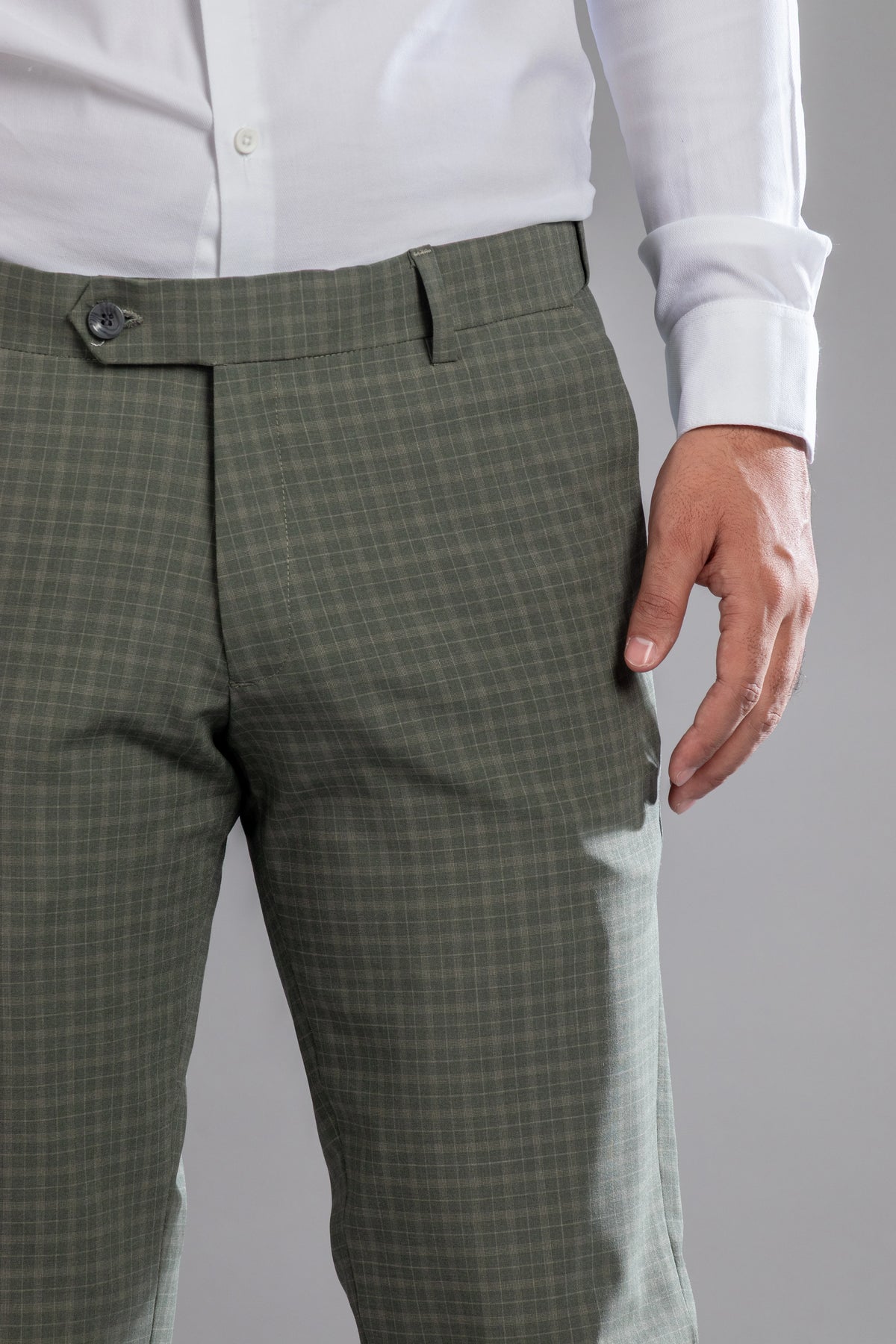 Vintage Green Box-in Checks Flexiwaist Pants - Ankle Fit