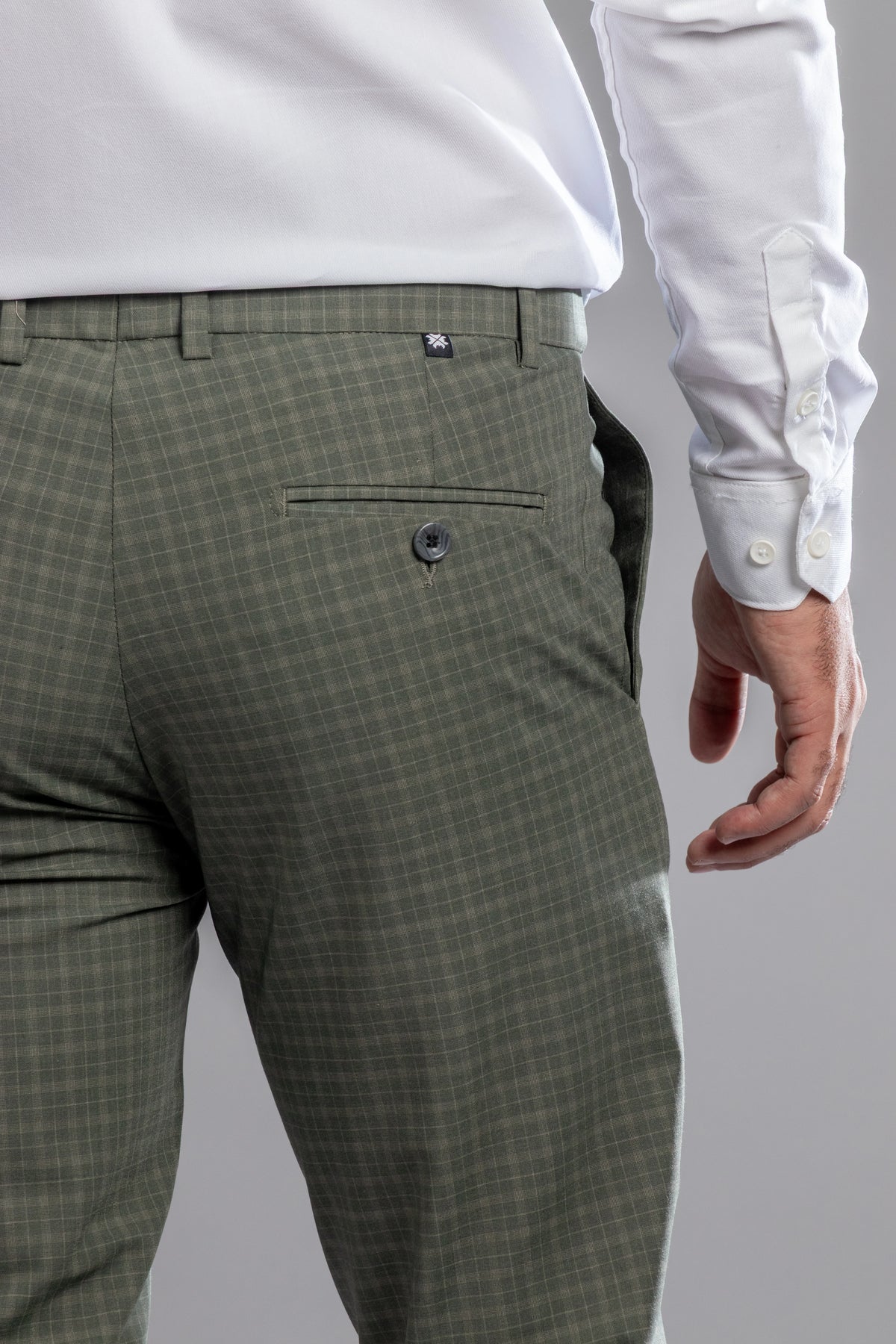 Vintage Green Box-in Checks Flexiwaist Pants - Ankle Fit