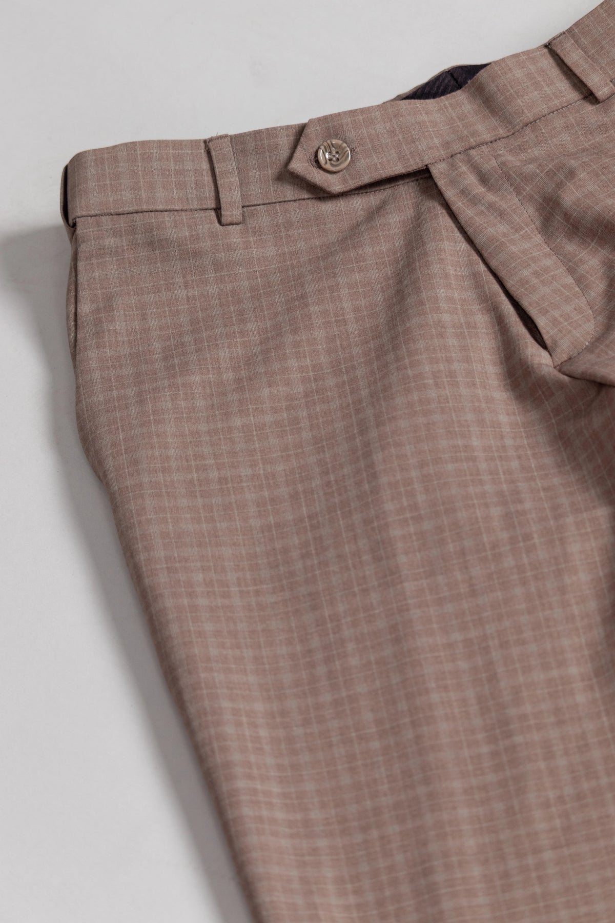 Brown Stone Box-in Checks Flexiwaist Pants - Ankle Fit