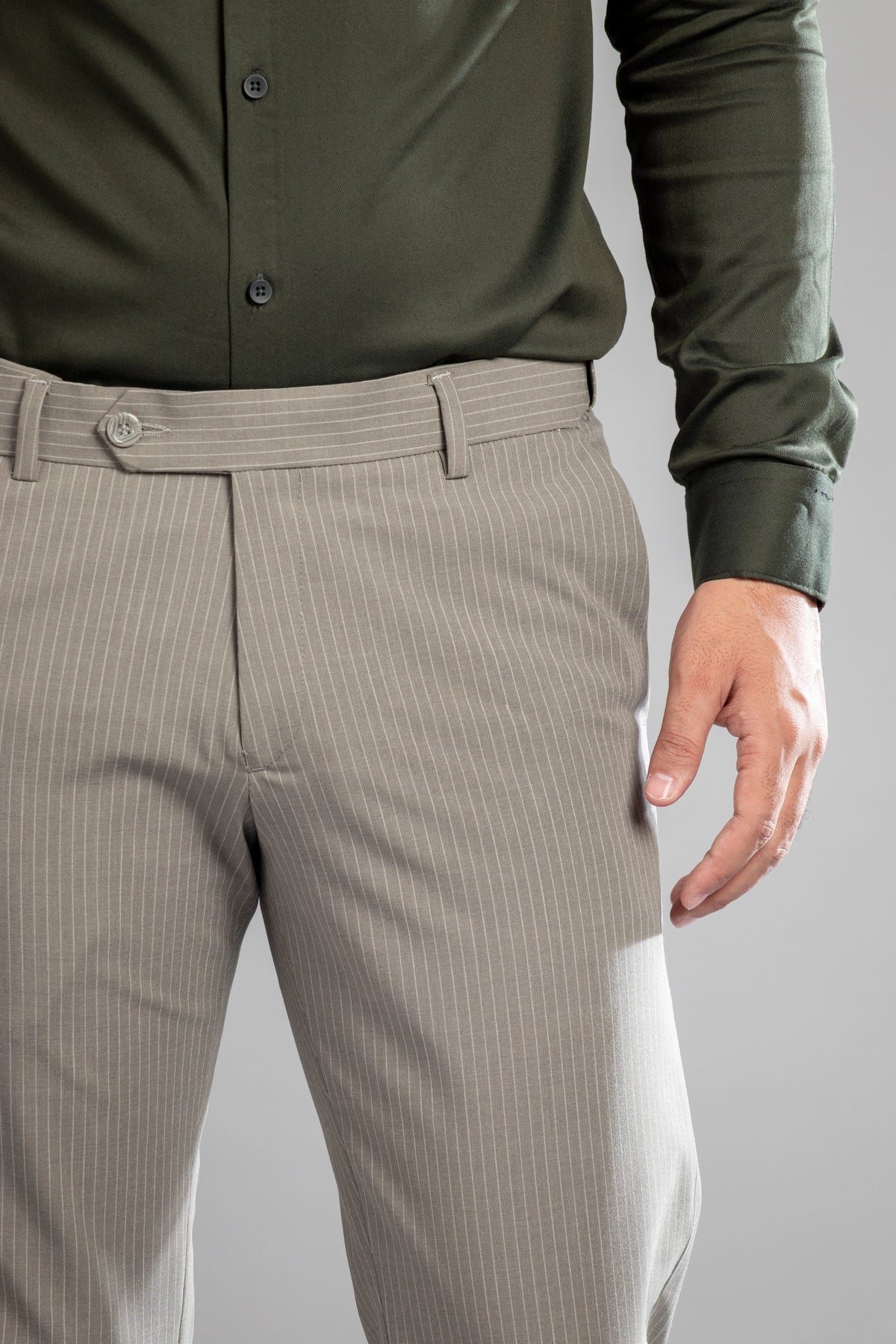 Concrete Mist Linear Stripe Flexiwaist Pants - Ankle Fit