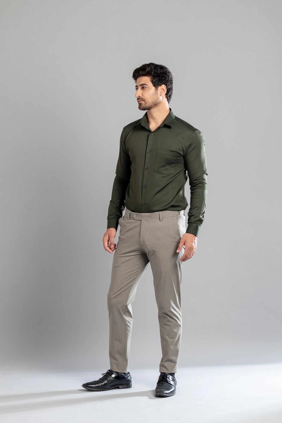 Concrete Mist Linear Stripe Flexiwaist Pants - Ankle Fit