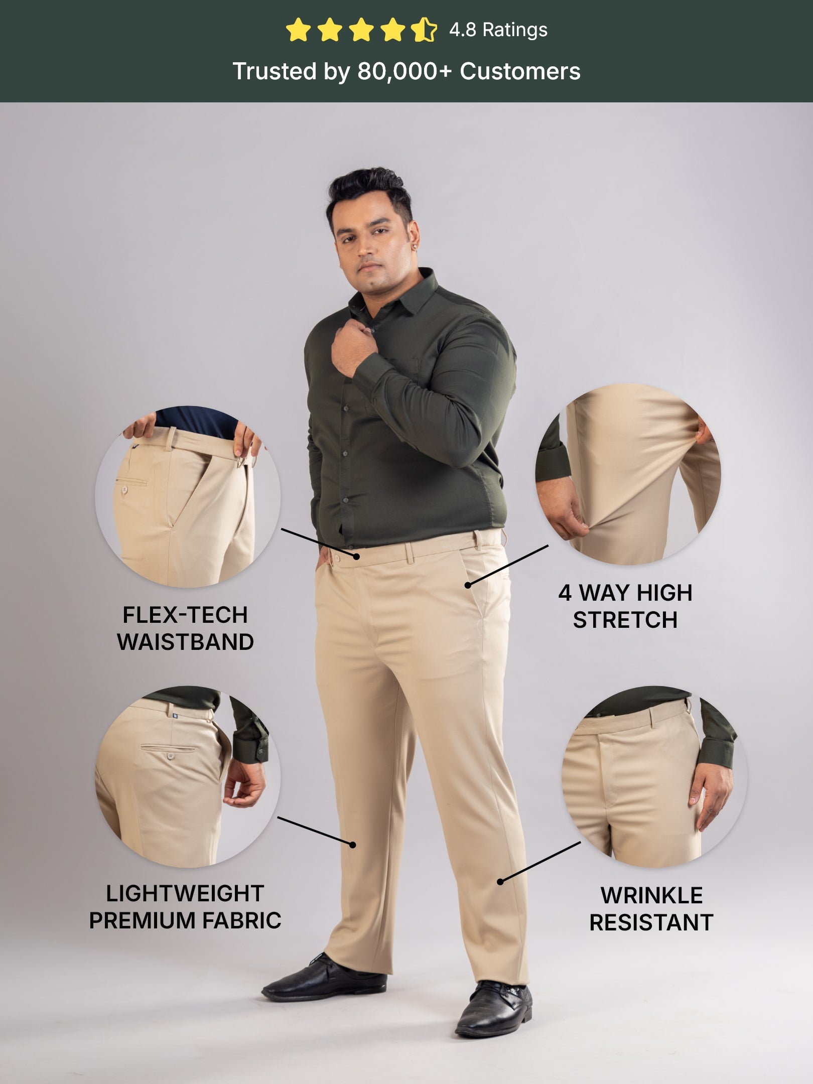 Light Beige Flexiwaist Twill Straight Fit Plus Size Pants