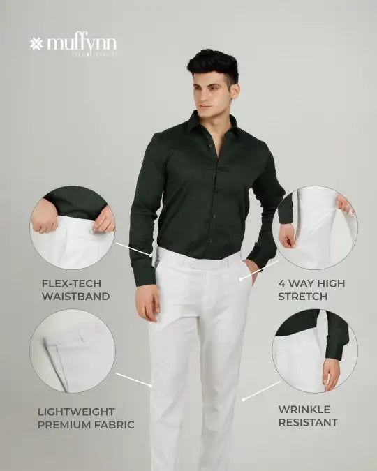 Men’s premium Lit White Flexiwaist Stretchable Pants for Men - Front view