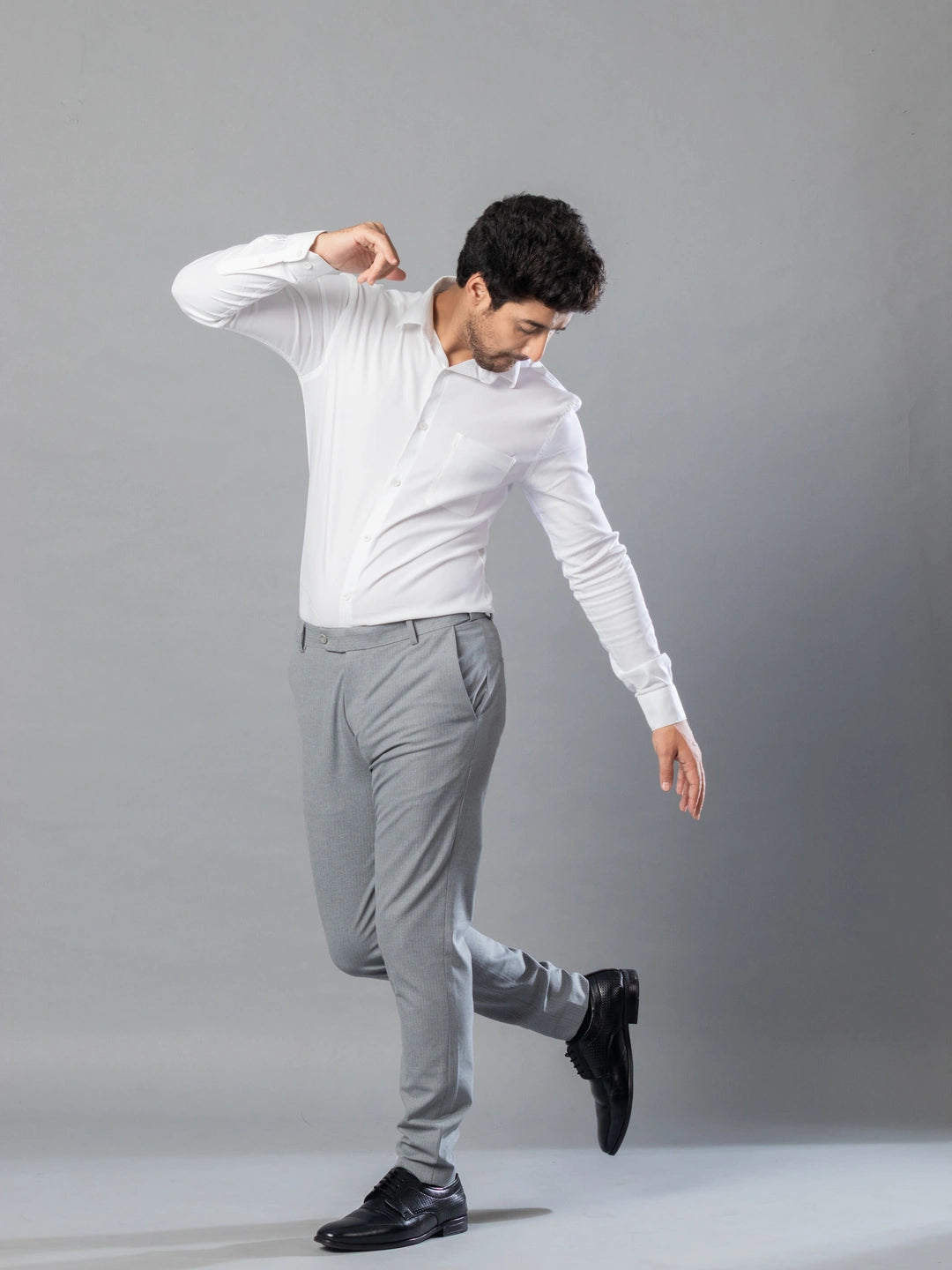 Mid Grey Linear Stripe Flexiwaist Pants - Ankle Fit
