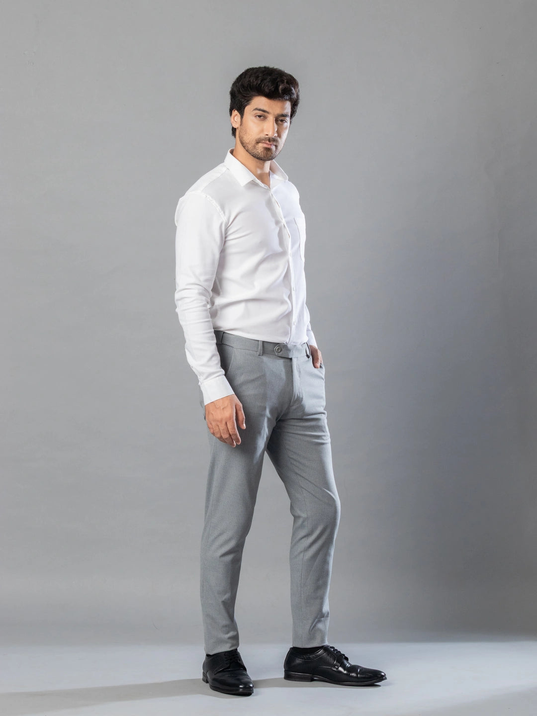 Mid Grey Linear Stripe Flexiwaist Pants - Ankle Fit