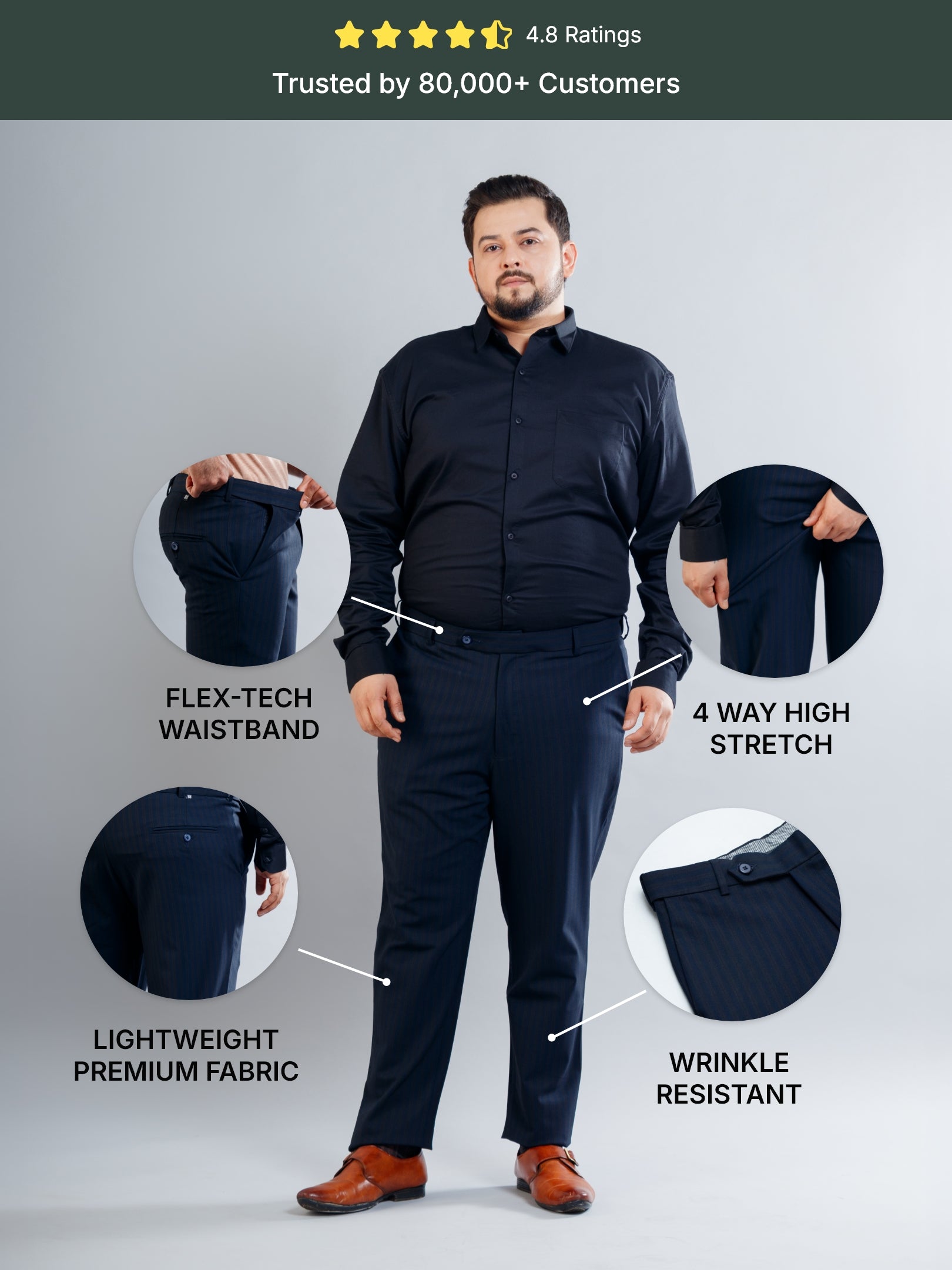 Navy Blue Flexiwaist Shaded Lining Straight Fit Plus Size Pants