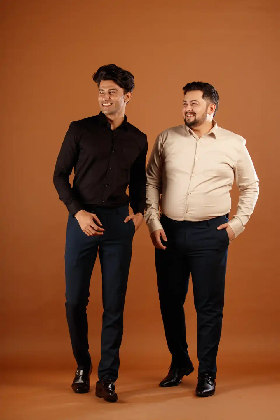 Men’s premium Deep Navy Flexiplus Block Checks Pants - Lifestyle view