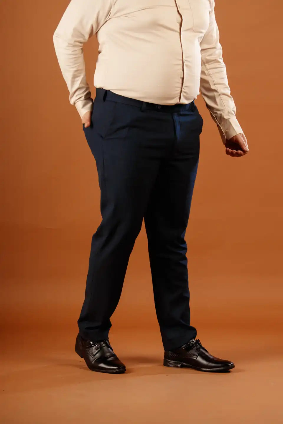 Men’s premium Deep Navy Flexiplus Block Checks Pants - Side view